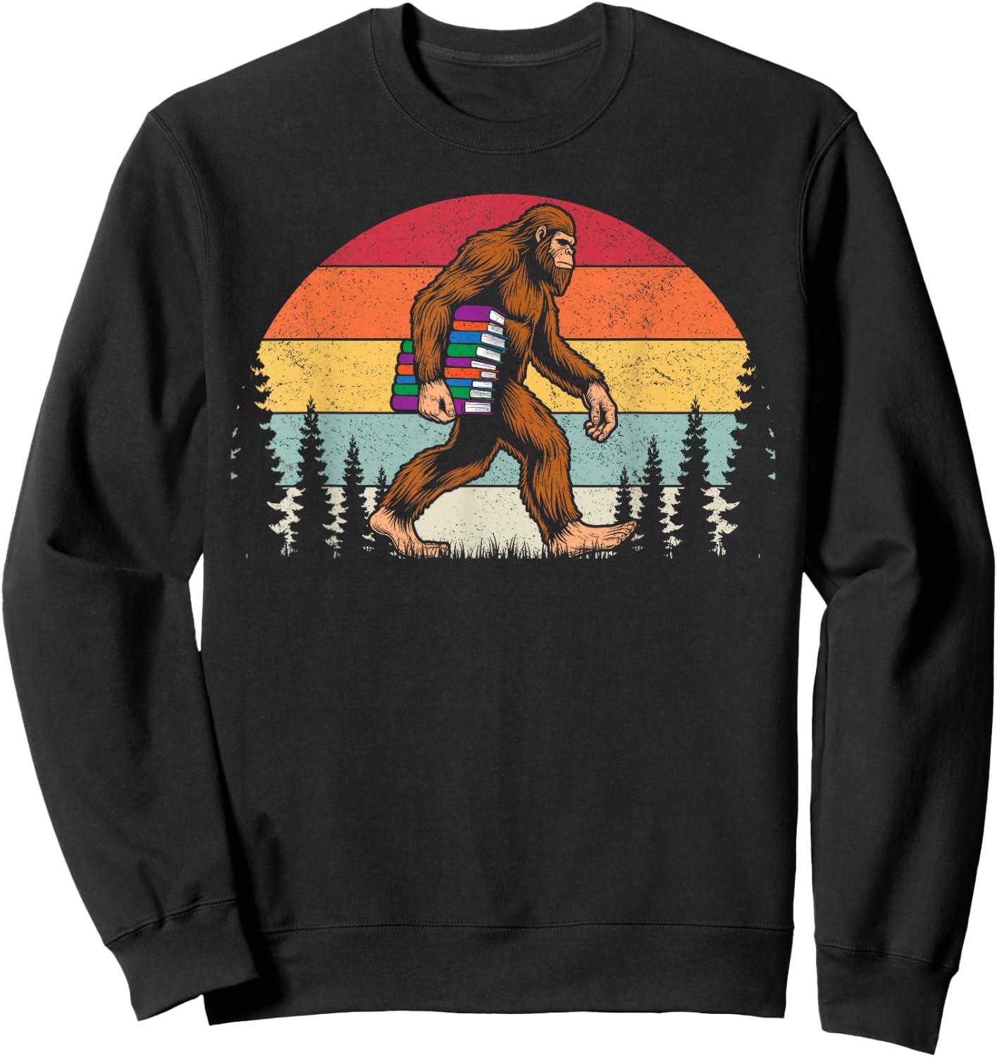 Bigfoot books sasquatch bookworm reading retro vintage Sweatshirt - Sweatshirt | Black