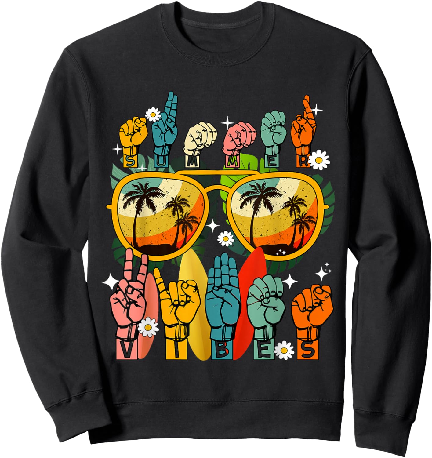 Vintage Summer Vibes American Sign language Interpreter ASL Sweatshirt - Sweatshirt | Black