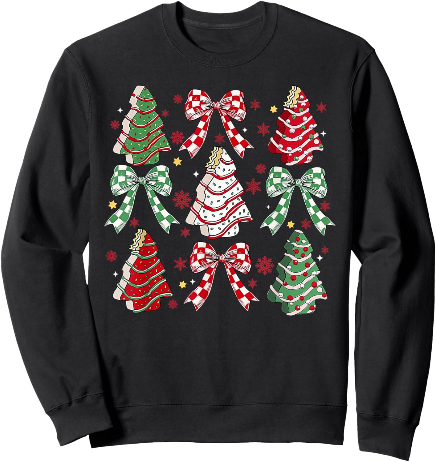 Coquette Bow Cake Trees Merry Christmas Xmas Holiday Pajamas Sweatshirt - Sweatshirt | Black