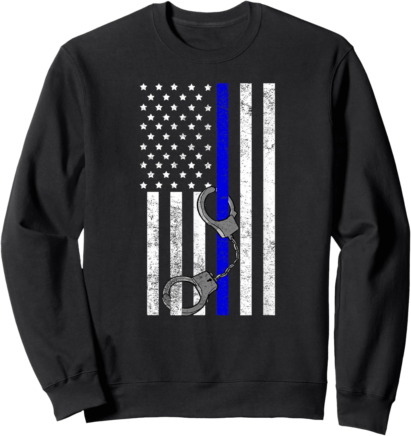 US Flag Thin Blue Line Handcuffs Cop LE Police Officer Gift Sweatshirt - Sweatshirt | Black