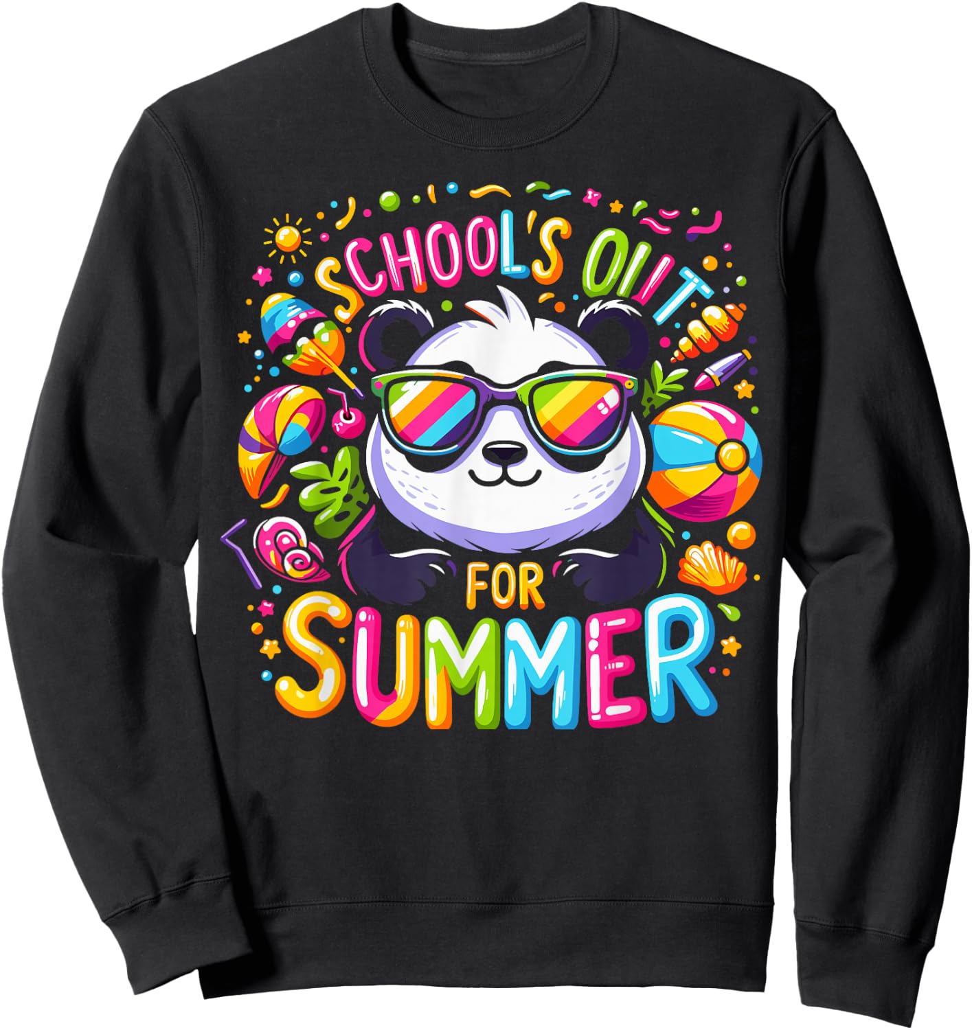 Cute Schools Out For Summer Teacher Kids Girls Boys Panda Sweatshirt - Sweatshirt | Black
