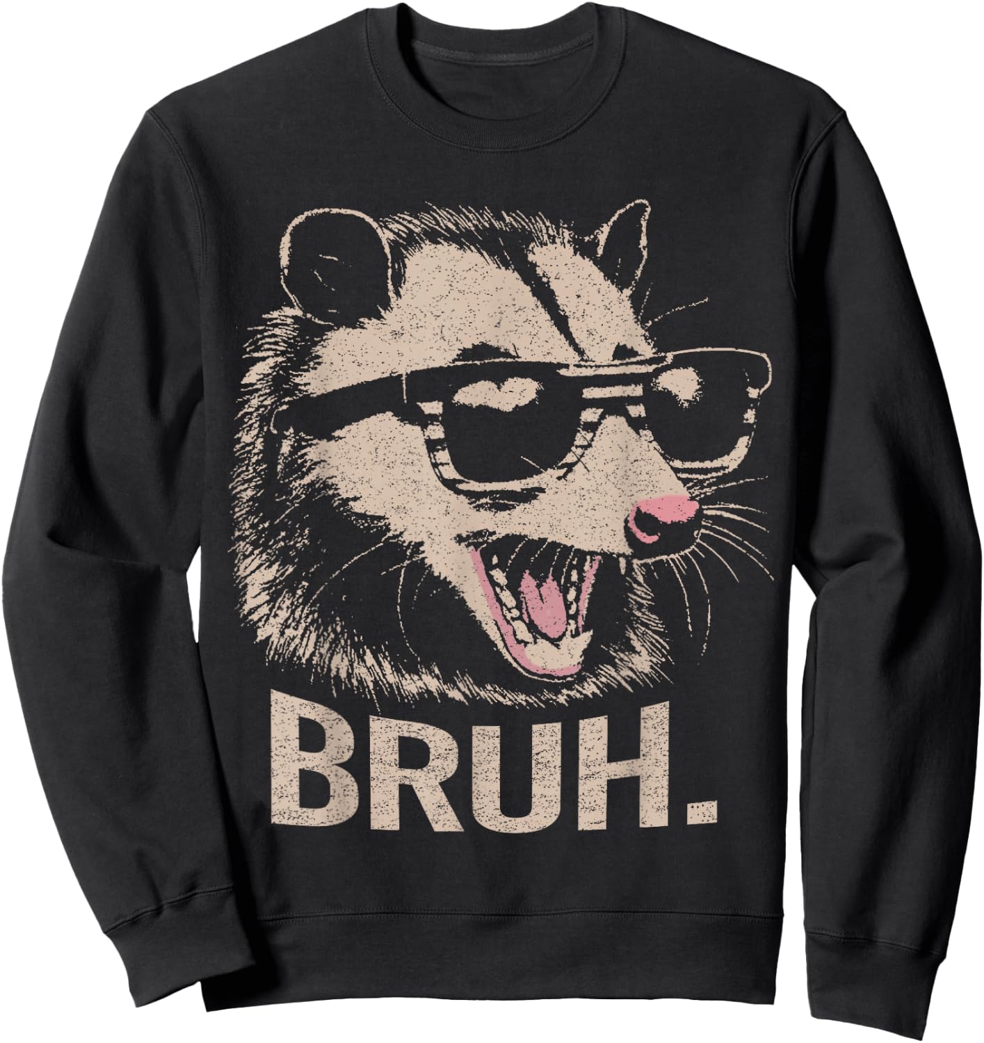 Bruh Opossum Funny Sunglasses Possum Lover Teens Slang Meme Sweatshirt - Sweatshirt | Black