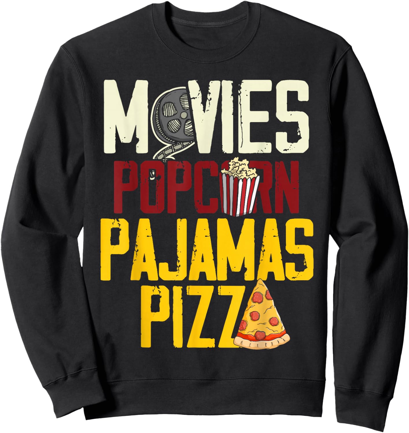 Snack Lover Gift Women Girls Movie Pizza Pajama Popcorn Sweatshirt - Sweatshirt | Black