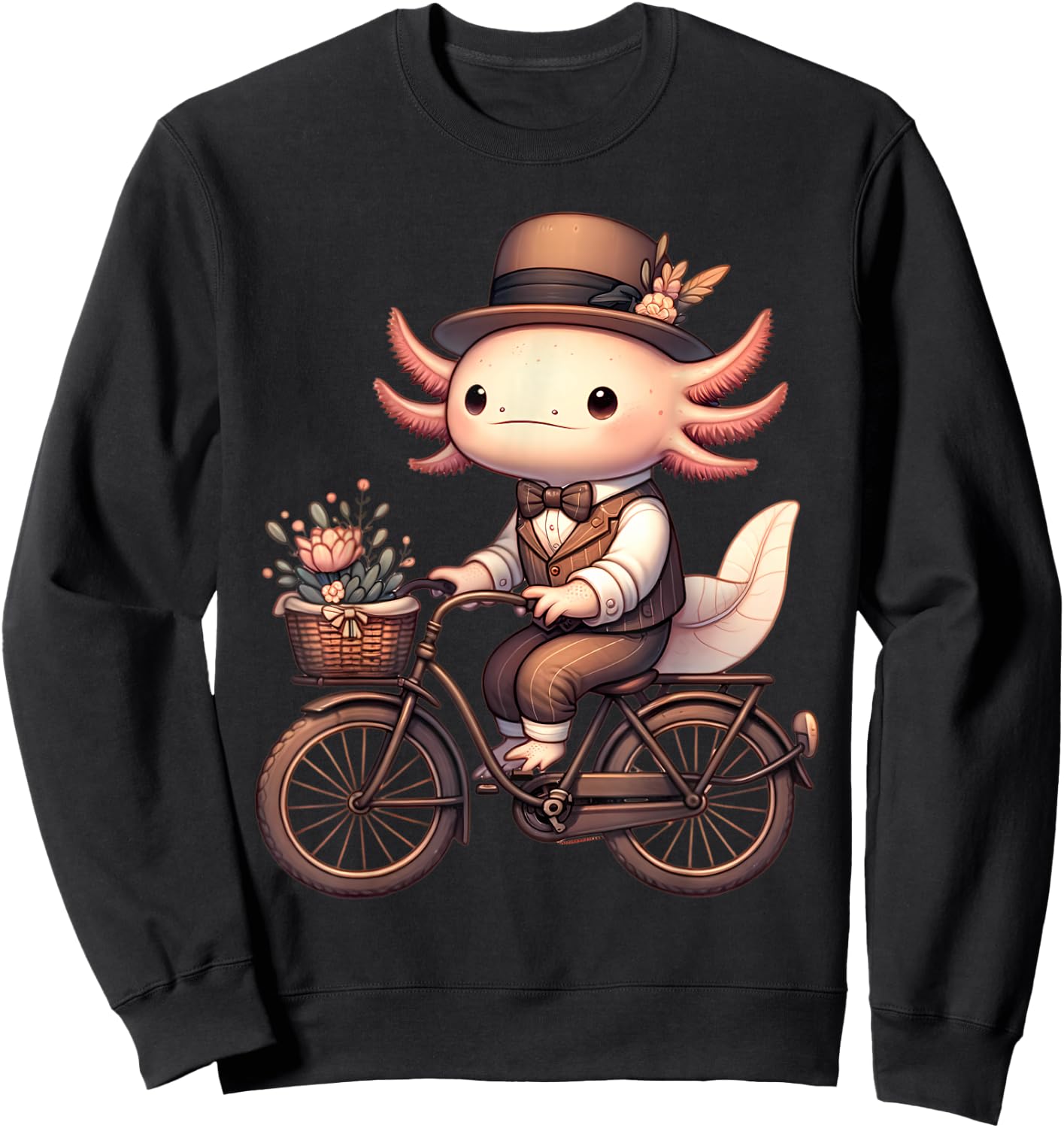 Cute Axolotl on Vintage Bicycle Cycling Men Women Kids Sweatshirt - Sweatshirt | Black