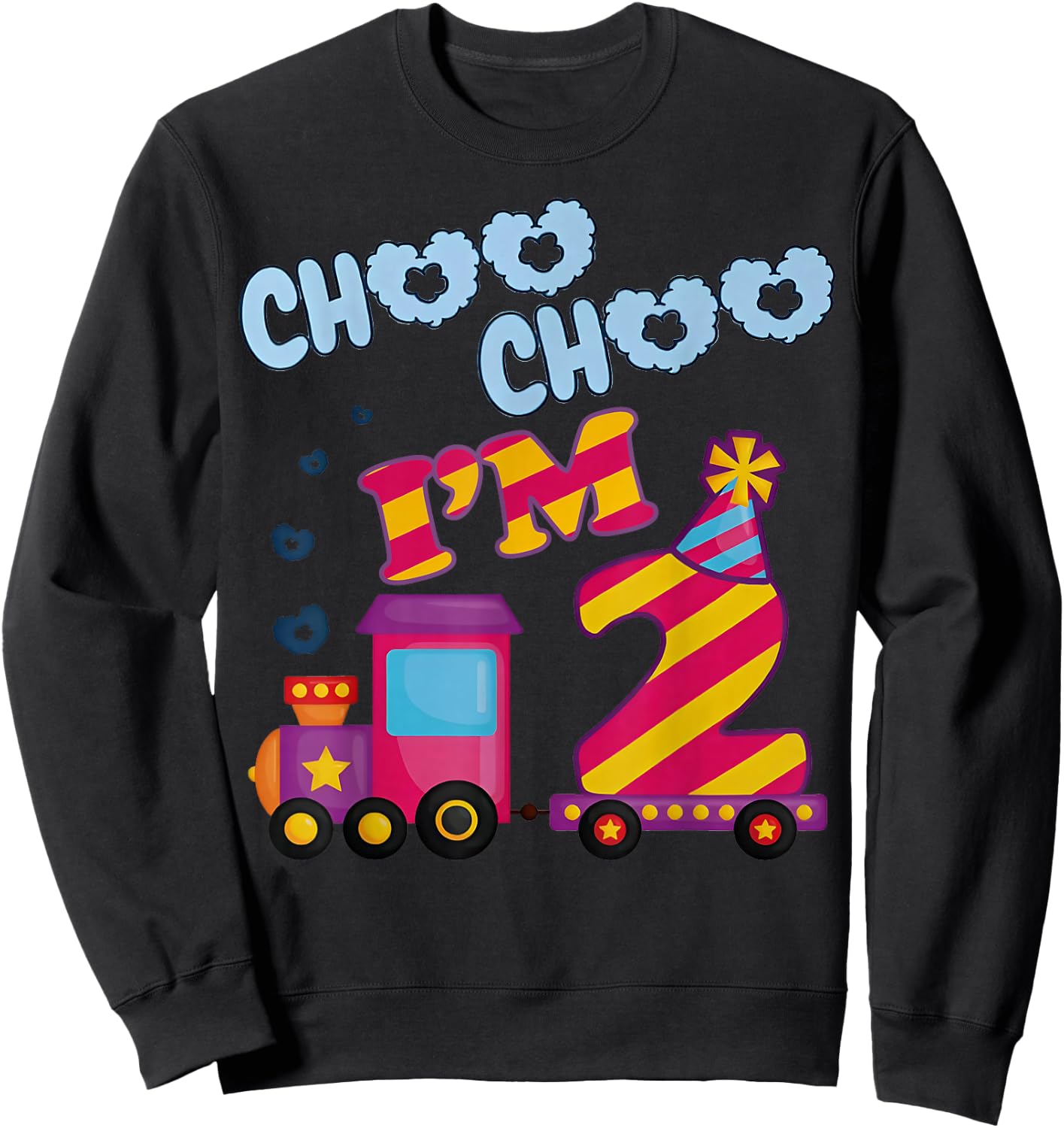 Choo Choo I'm 2nd Birthday Two 2 Year Old Train Kids Toddler Sweatshirt - Sweatshirt | Black