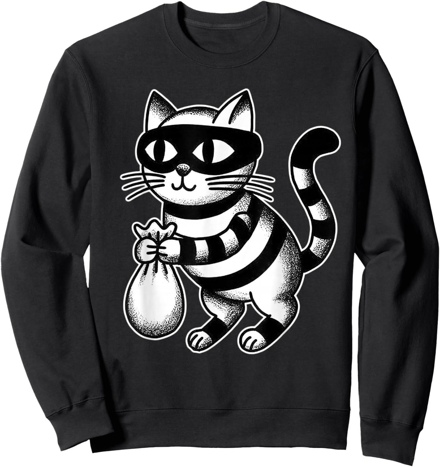 Cat Burglar Kitten Kitty Moneybag Blackwork Sweatshirt - Sweatshirt | Black