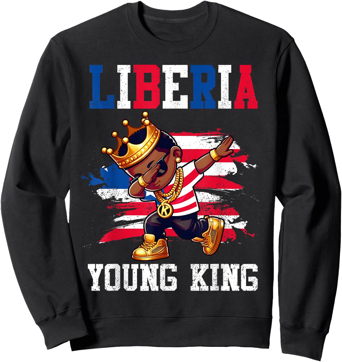 Liberia Young King Liberian Boy African Proud Liberian Flag Sweatshirt - Sweatshirt | Black