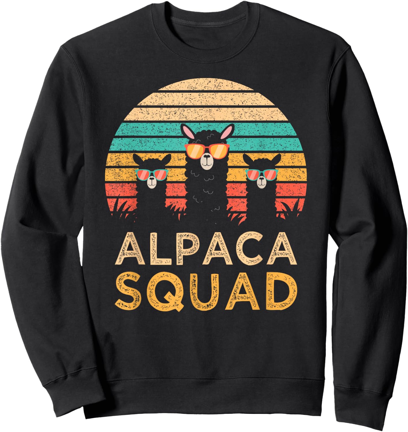 Funny Alpaca Squad Sunglasses Cool Alpacas Vintage Gift Sweatshirt - Sweatshirt | Black
