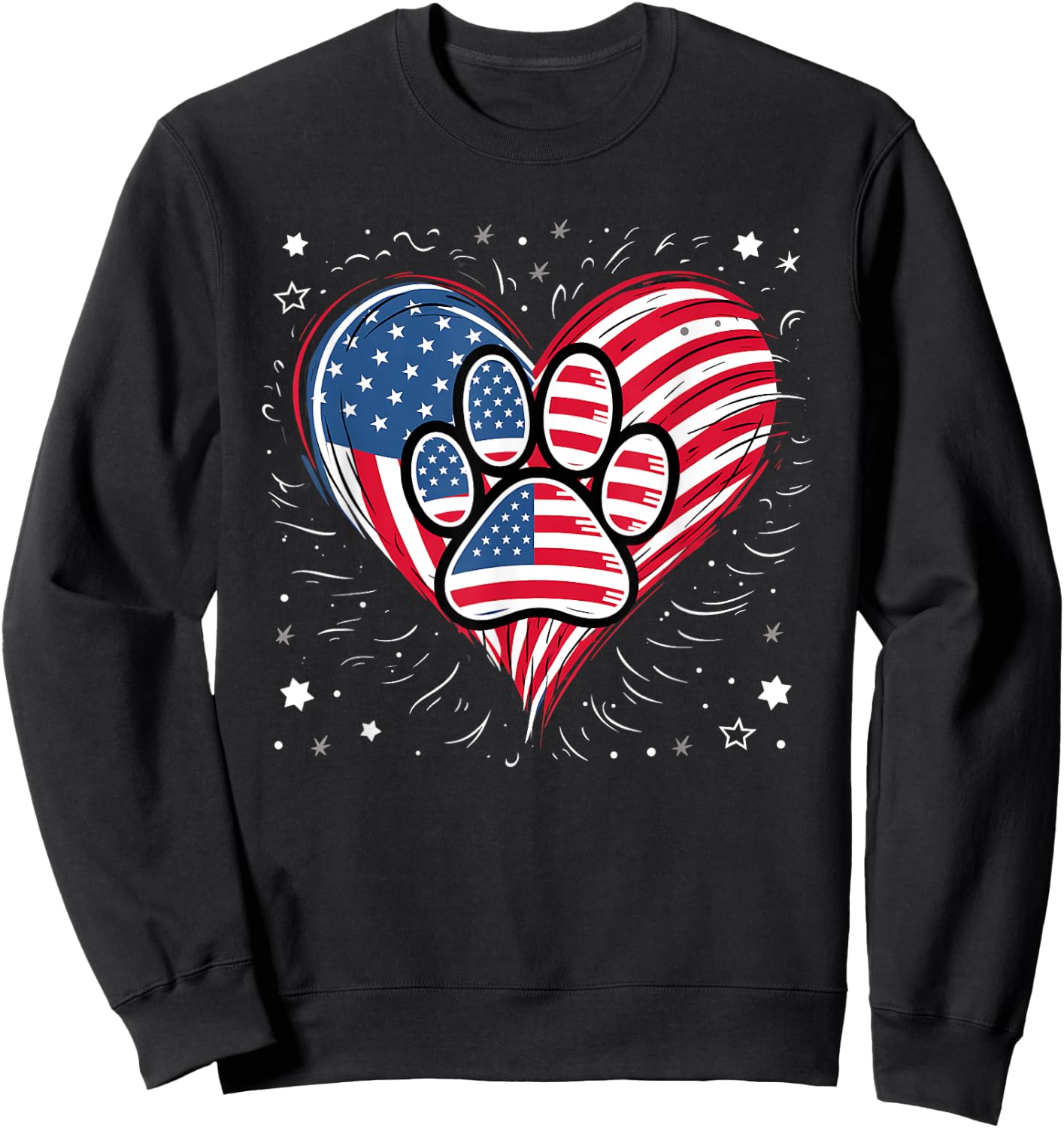 American Flag Patriotic Dog & Cat Paw Print - 4th Of July Kids Men Sweatshirt - Sweatshirt | Black
