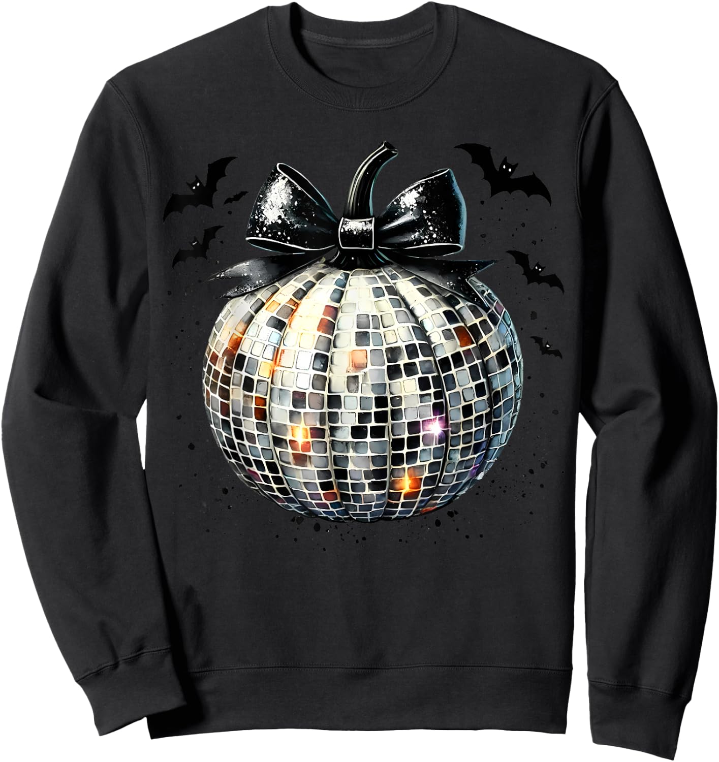 Retro Disco Ball Coquette Pumpkin Halloween Thanksgiving Sweatshirt - Sweatshirt | Black