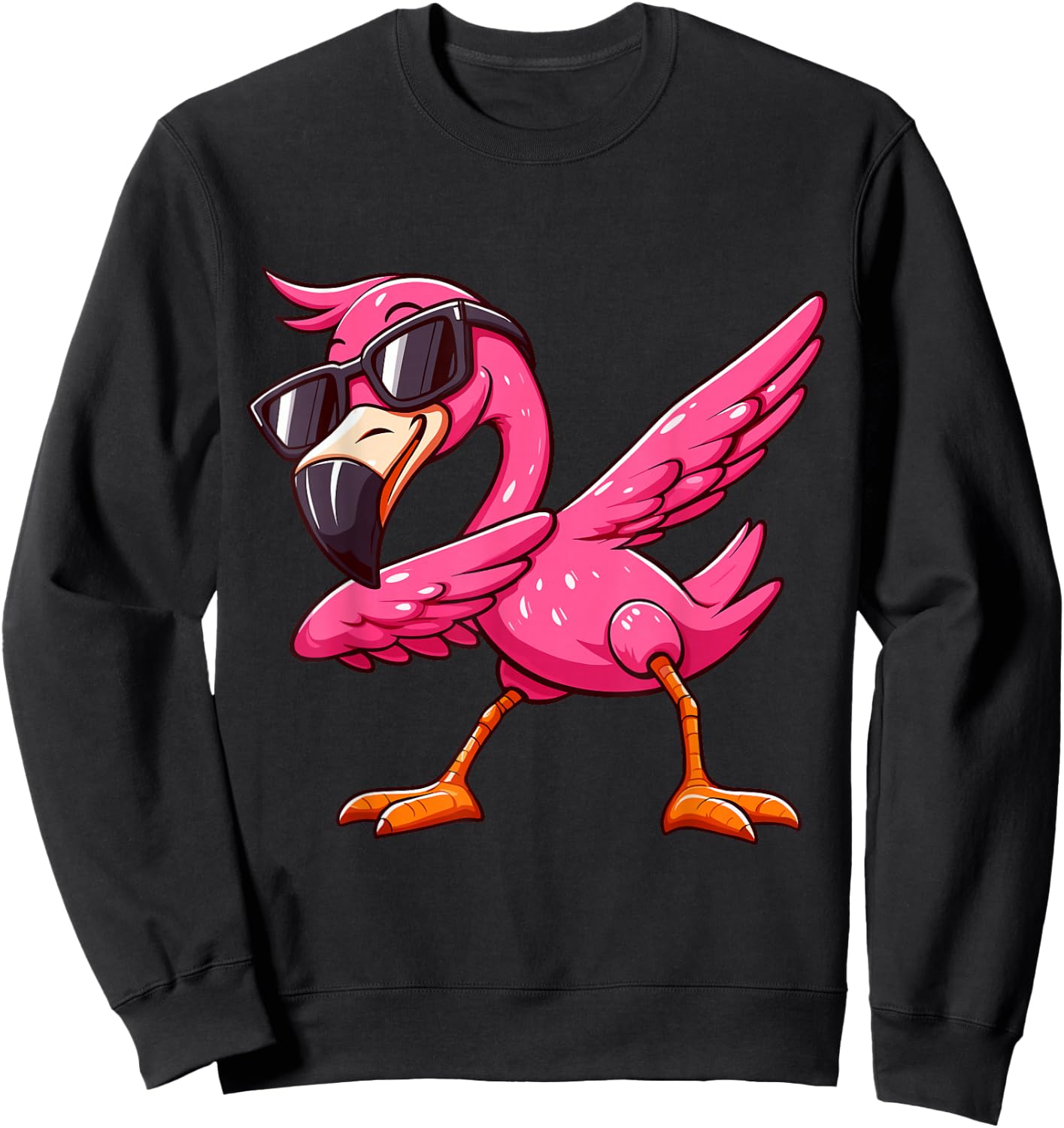 Dabbing Pink Flamingo Tropical Animal Lover Men Women Kids Sweatshirt - Sweatshirt | Black