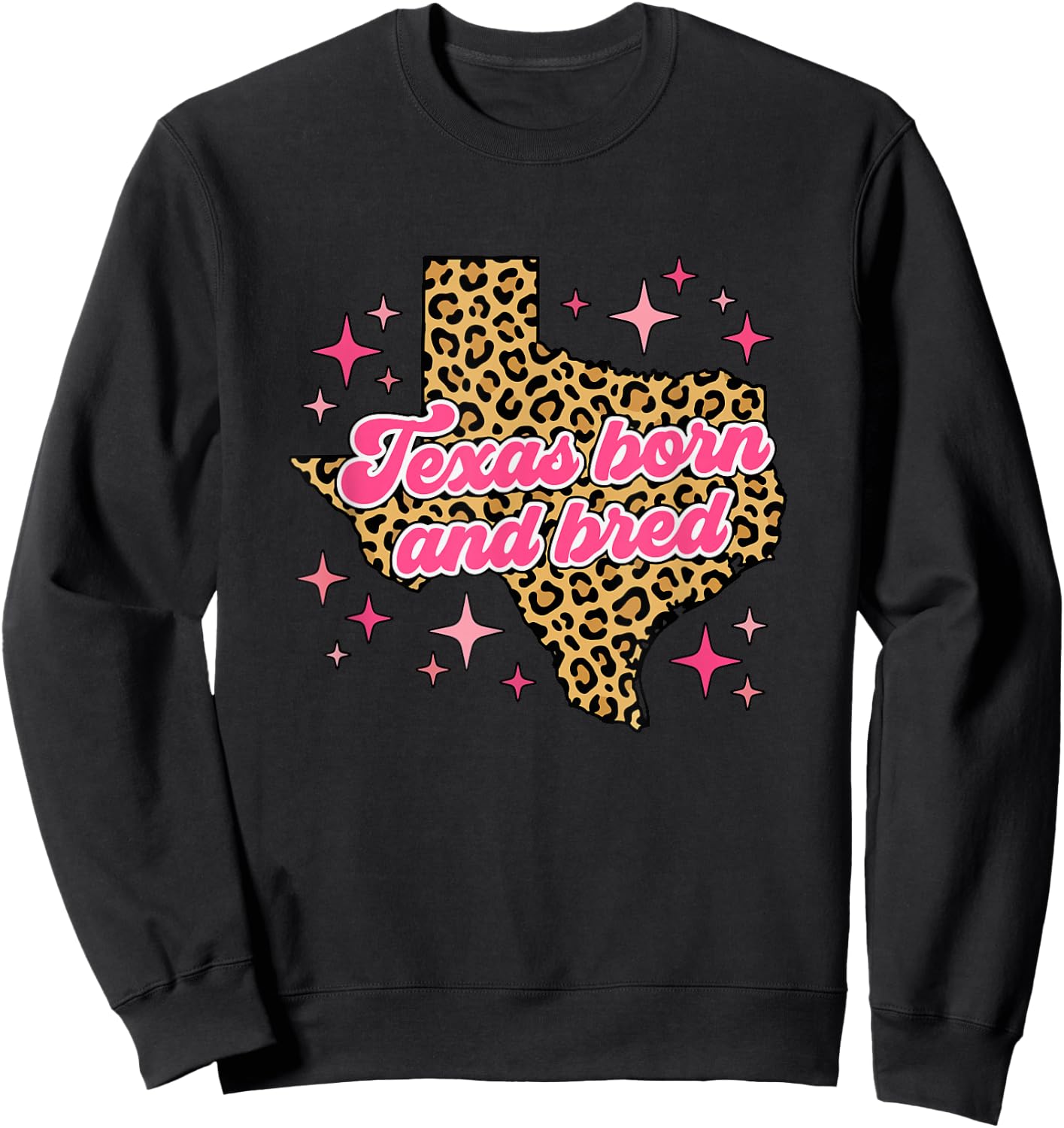 Texas Born and Bred Retro Pink Leopard Print Map Sweatshirt - Sweatshirt | Black