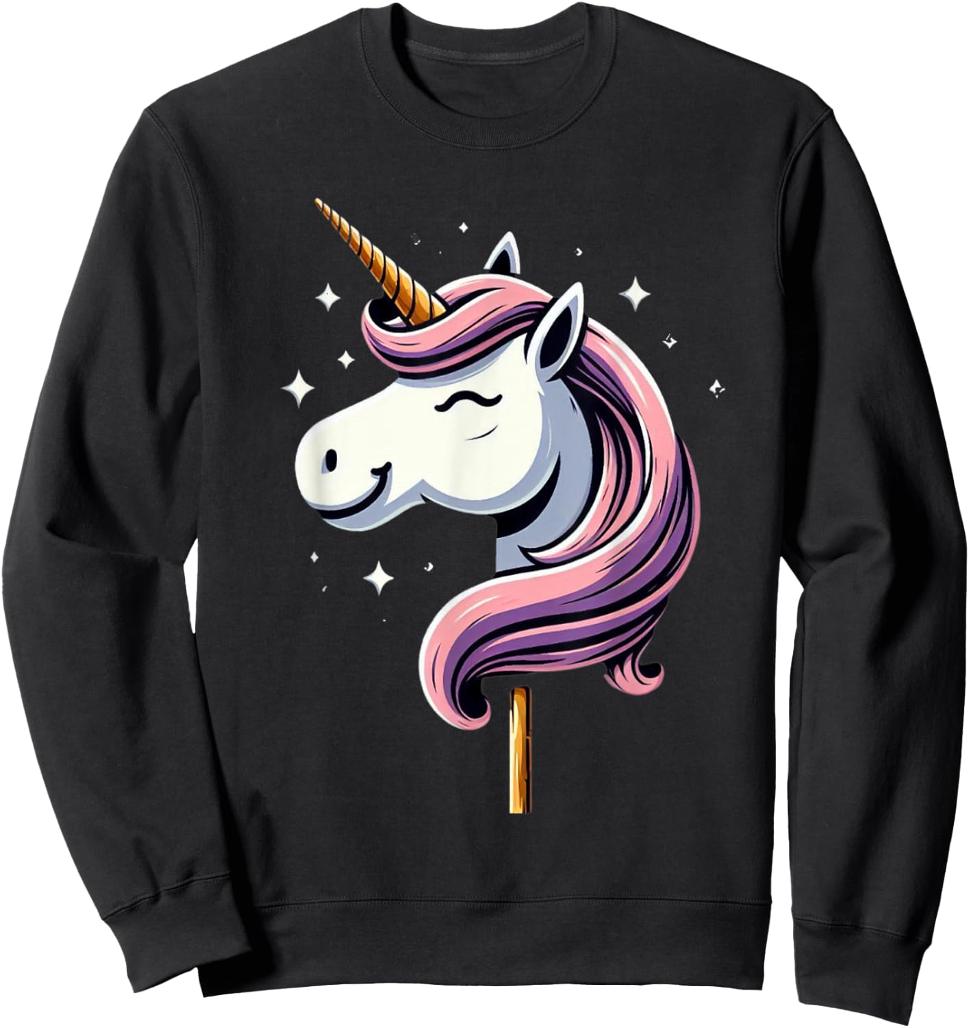 Unicorn Riding Stick Horse Boys Girls Men Women Kids Adults Sweatshirt - Sweatshirt | Black