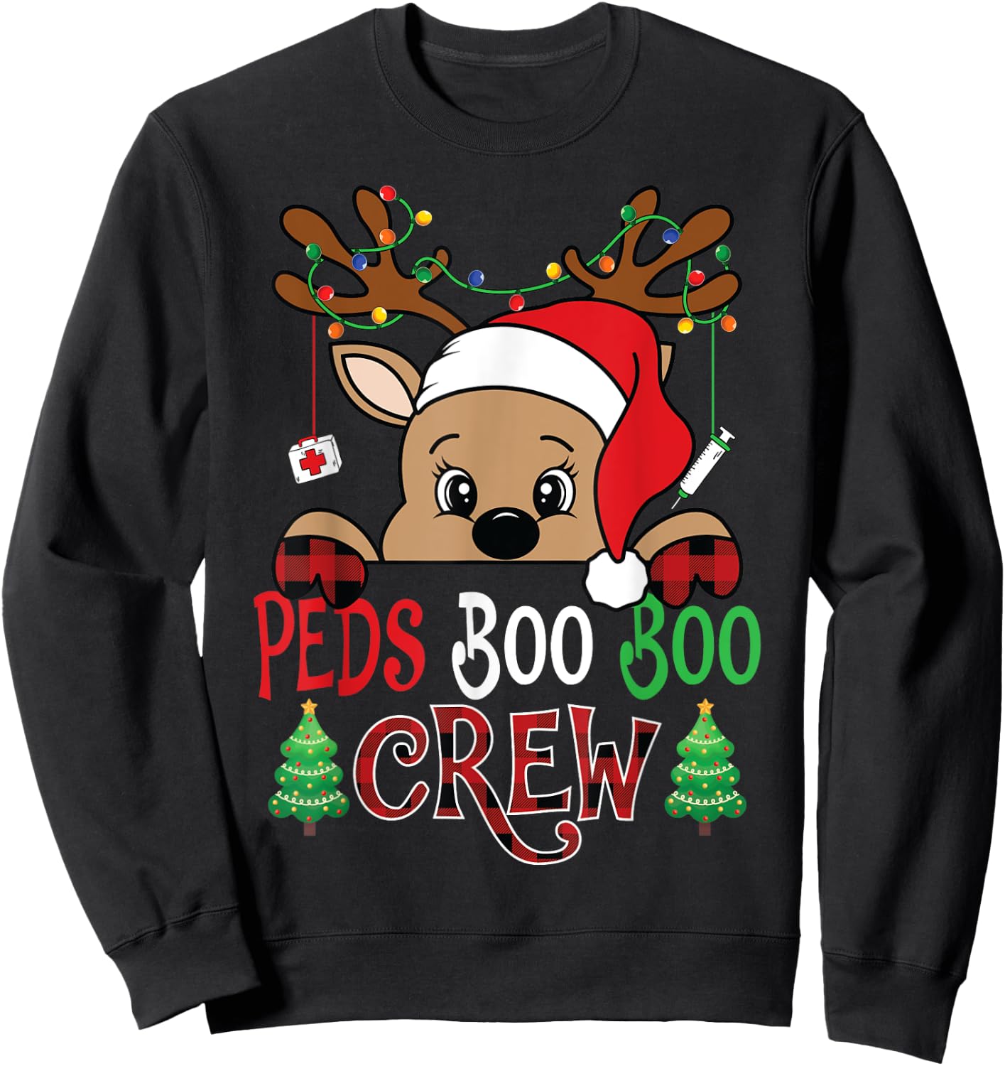 Reindeer PEDS Boo Boo Crew Pediatric Nurse Christmas Sweatshirt - Sweatshirt | Black