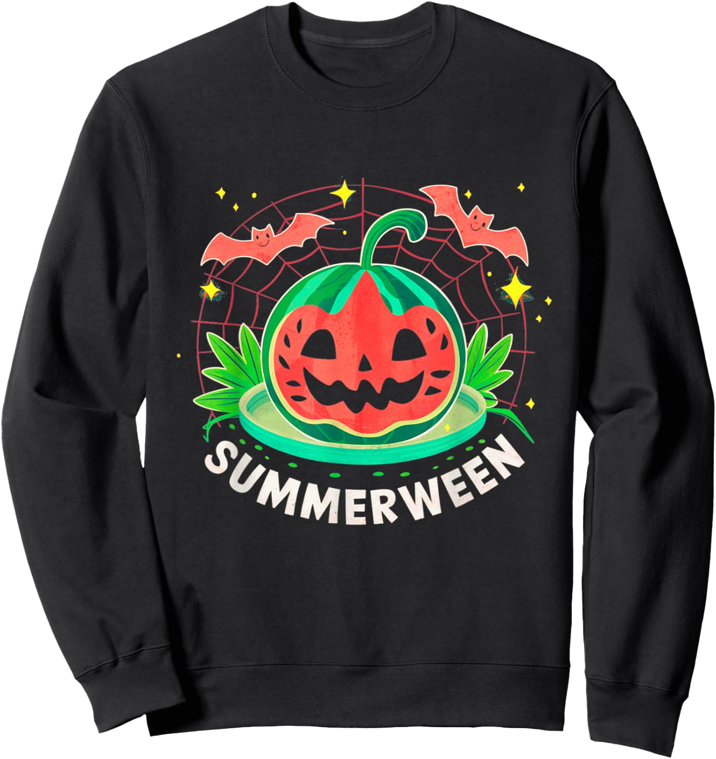 Summerween Summer Halloween Watermelon Pumpkin Vacation Sweatshirt - Sweatshirt | Black