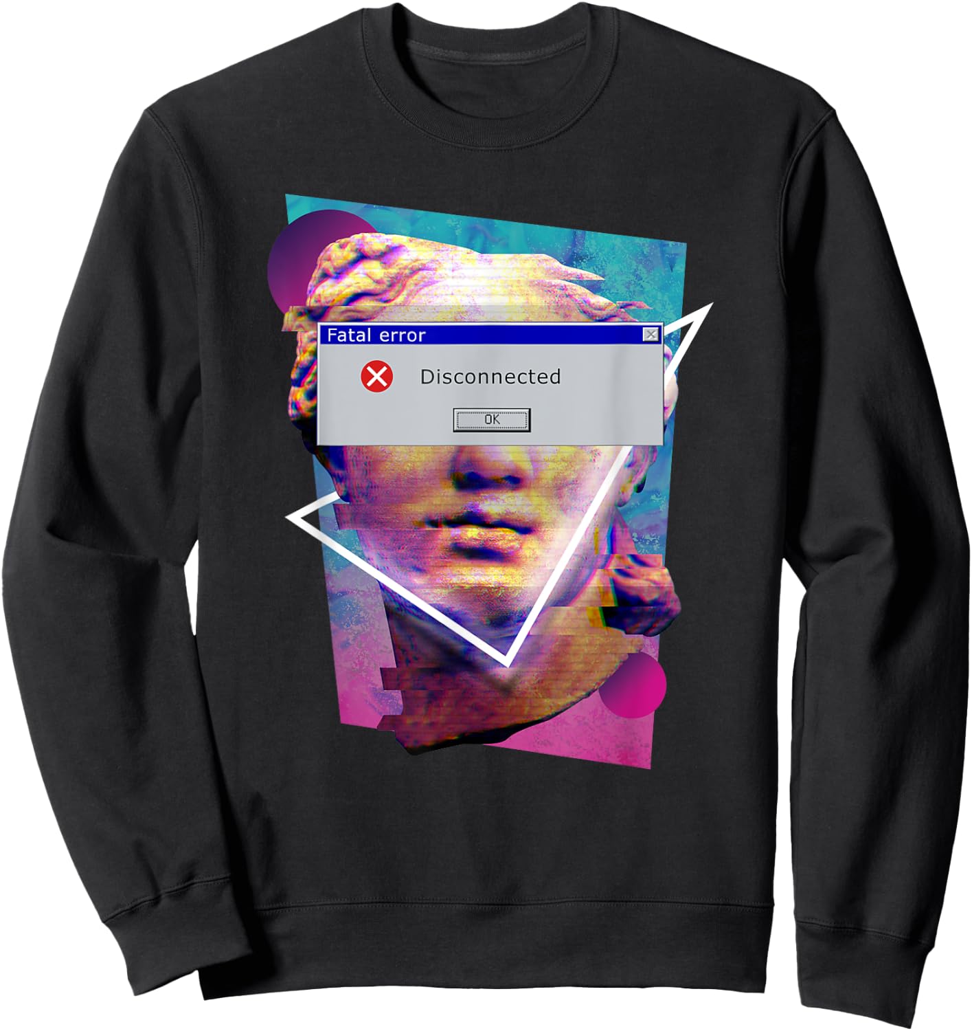 Fatal Error Disconnected Glitch Statue Vaporwave Retro 80s Sweatshirt - Sweatshirt | Black
