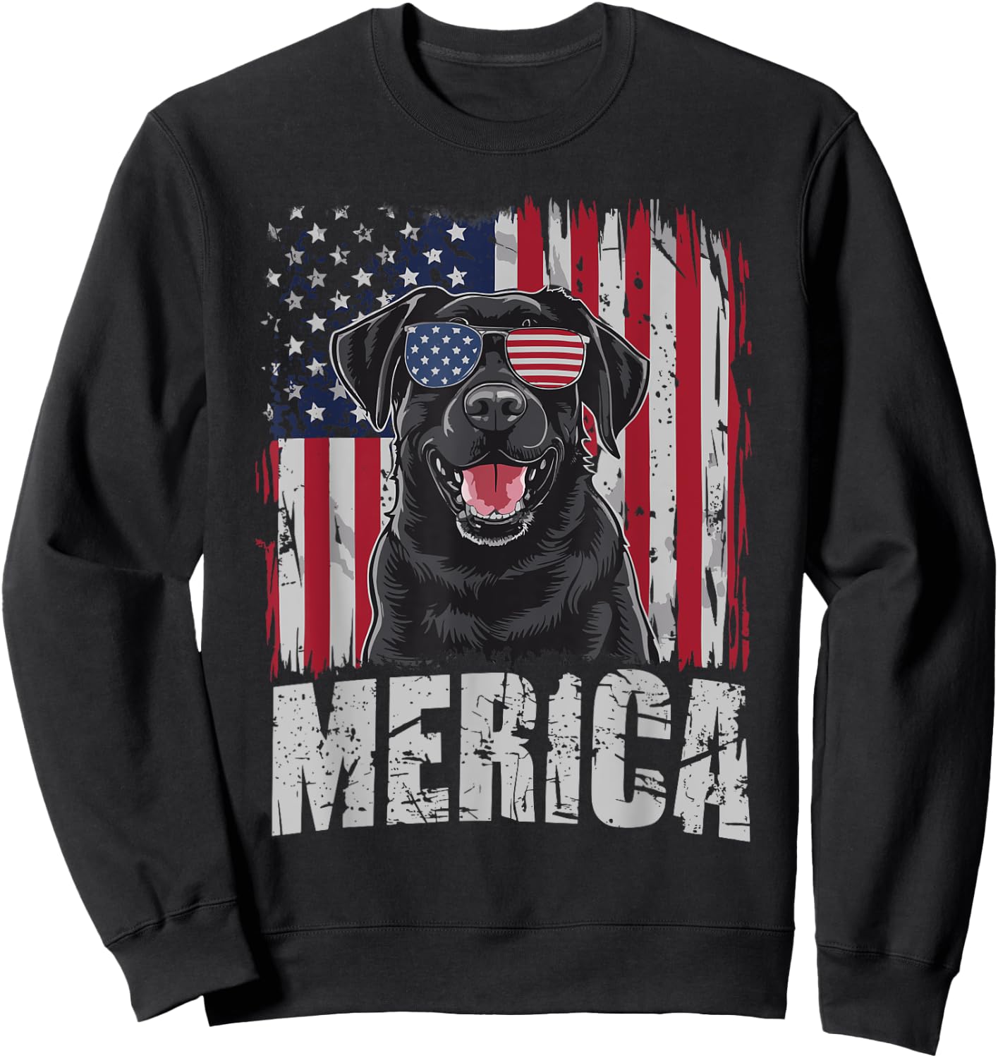 Black Labrador Retriever 4th Of July Merica USA Flag Men Sweatshirt - Sweatshirt | Black