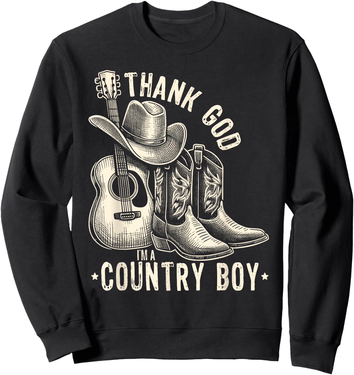 Thank God I'm A Country Music Boy Cowboy Western Retro Sweatshirt - Sweatshirt | Black