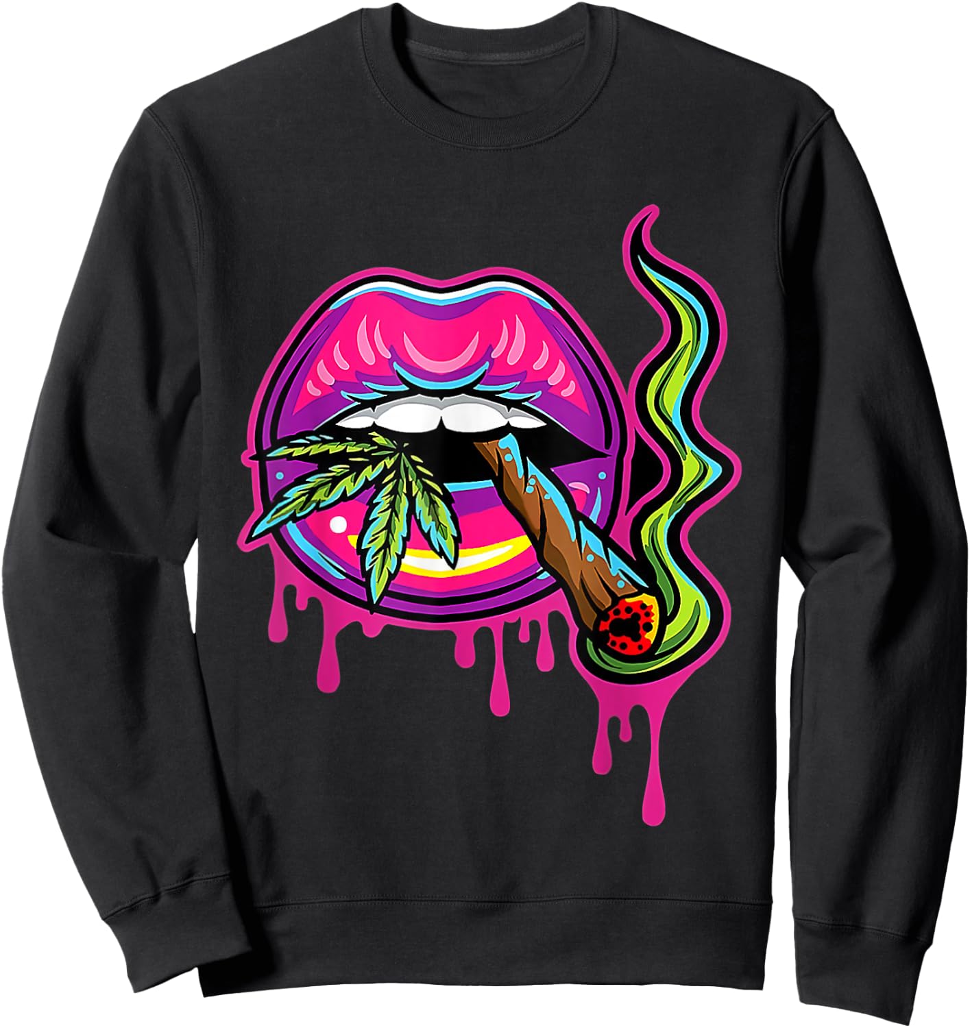 Lips Sexy Smoker Blunt Weed Teeth Marijuana Leaf 420 Sweatshirt - Sweatshirt | Black