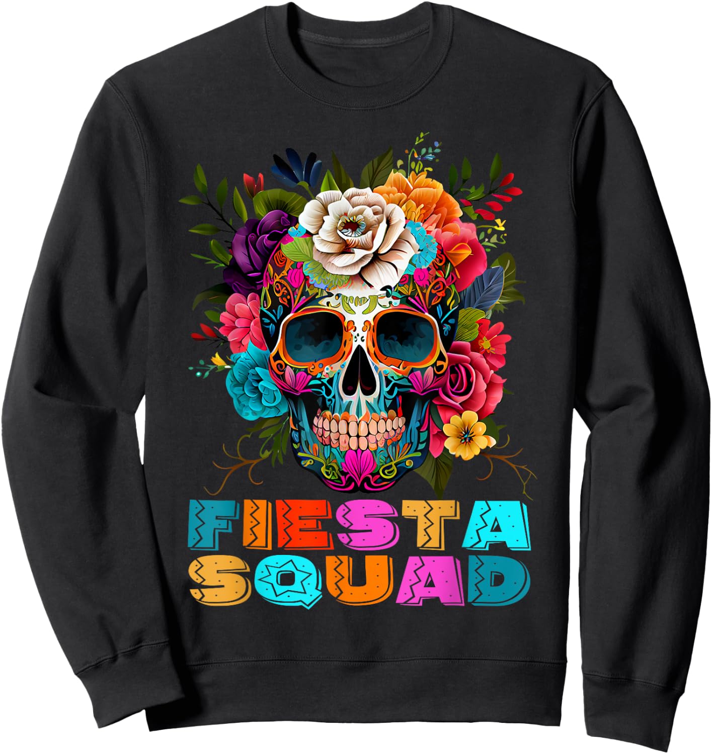 Funny Cinco De Mayo Shirts Fiesta Squad Mexican Skull Kids Sweatshirt - Sweatshirt | Black