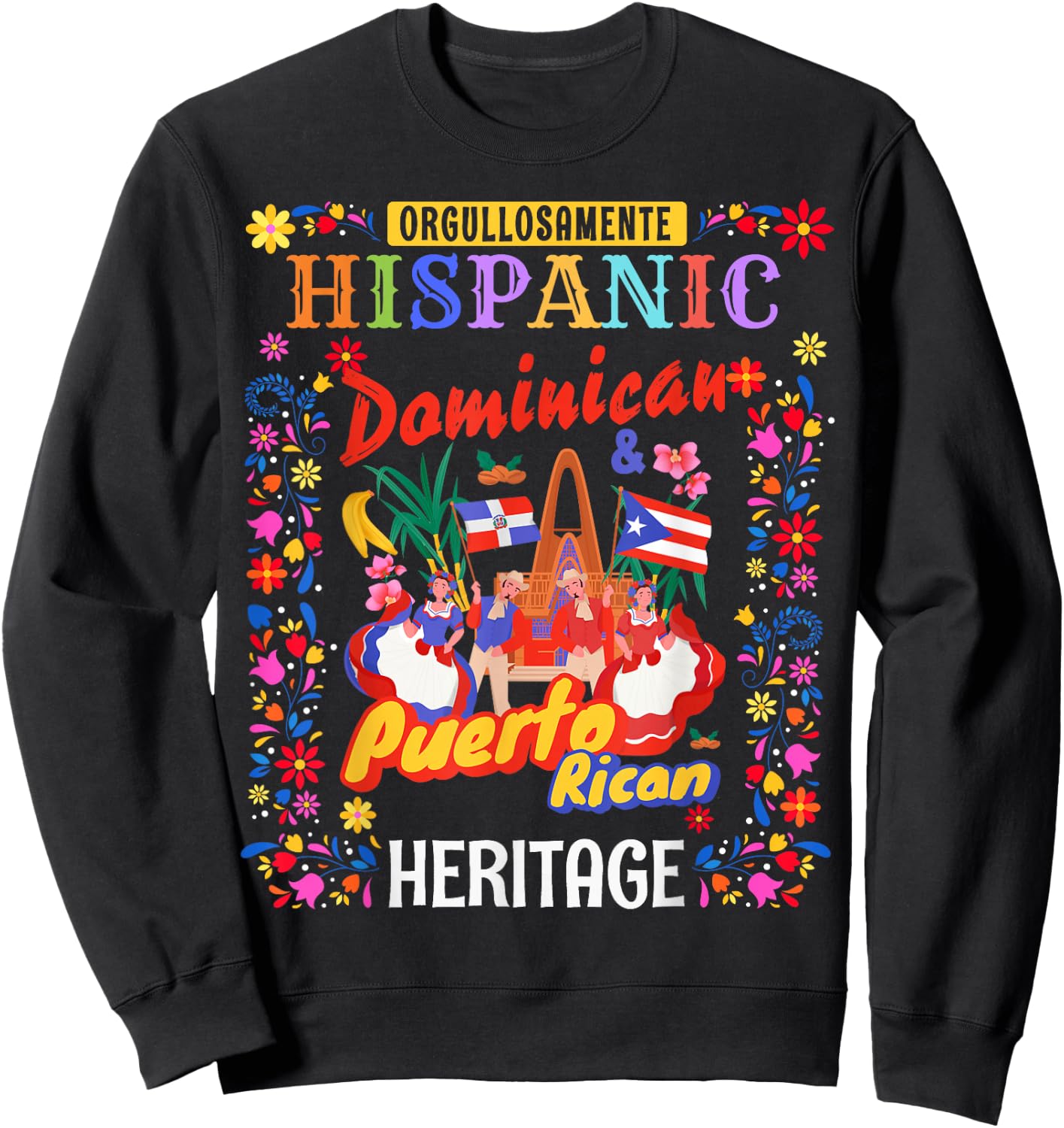 Puerto Rican & Dominican Flag Outfit Idea Women Dominican Sweatshirt - Sweatshirt | Black