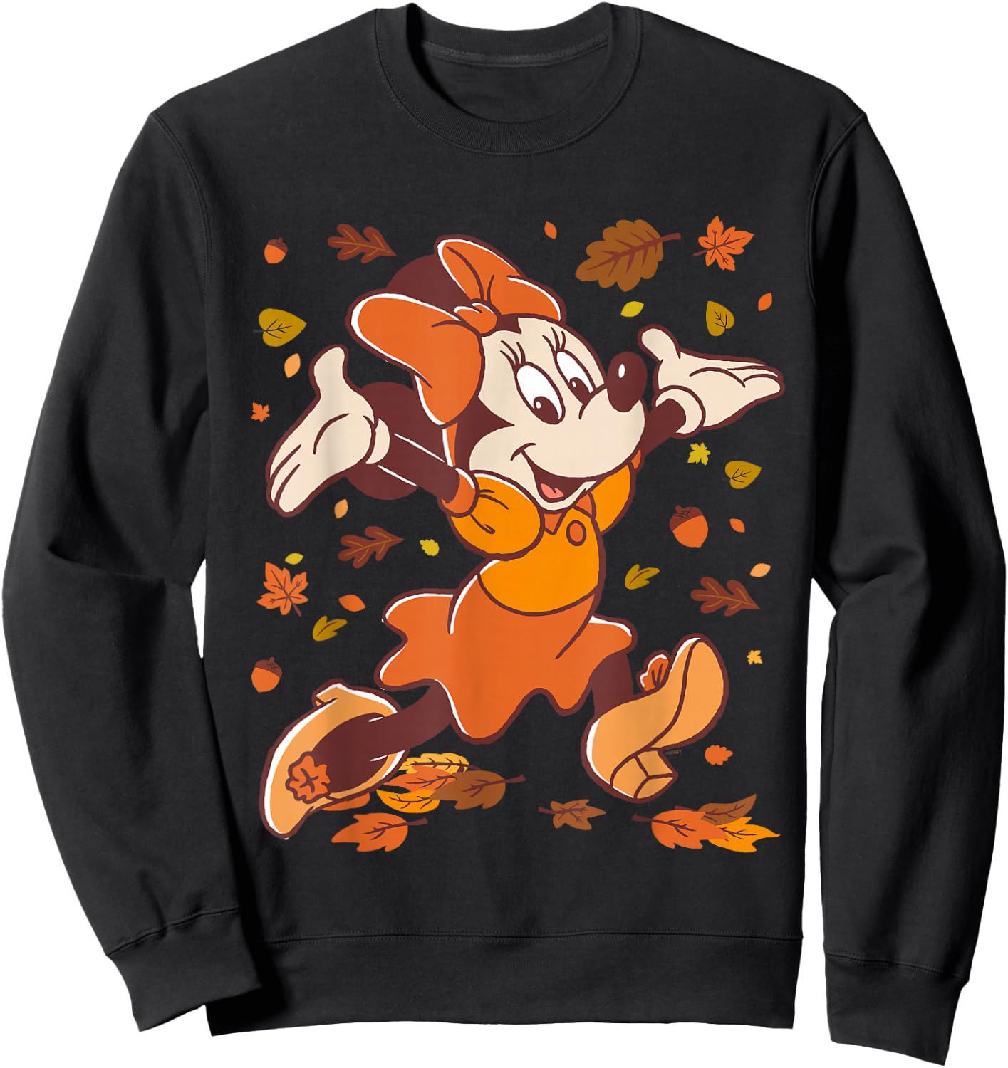 Disney Minnie Mouse Strolling Through Autumn Leaves Fall Sweatshirt - Sweatshirt | Black