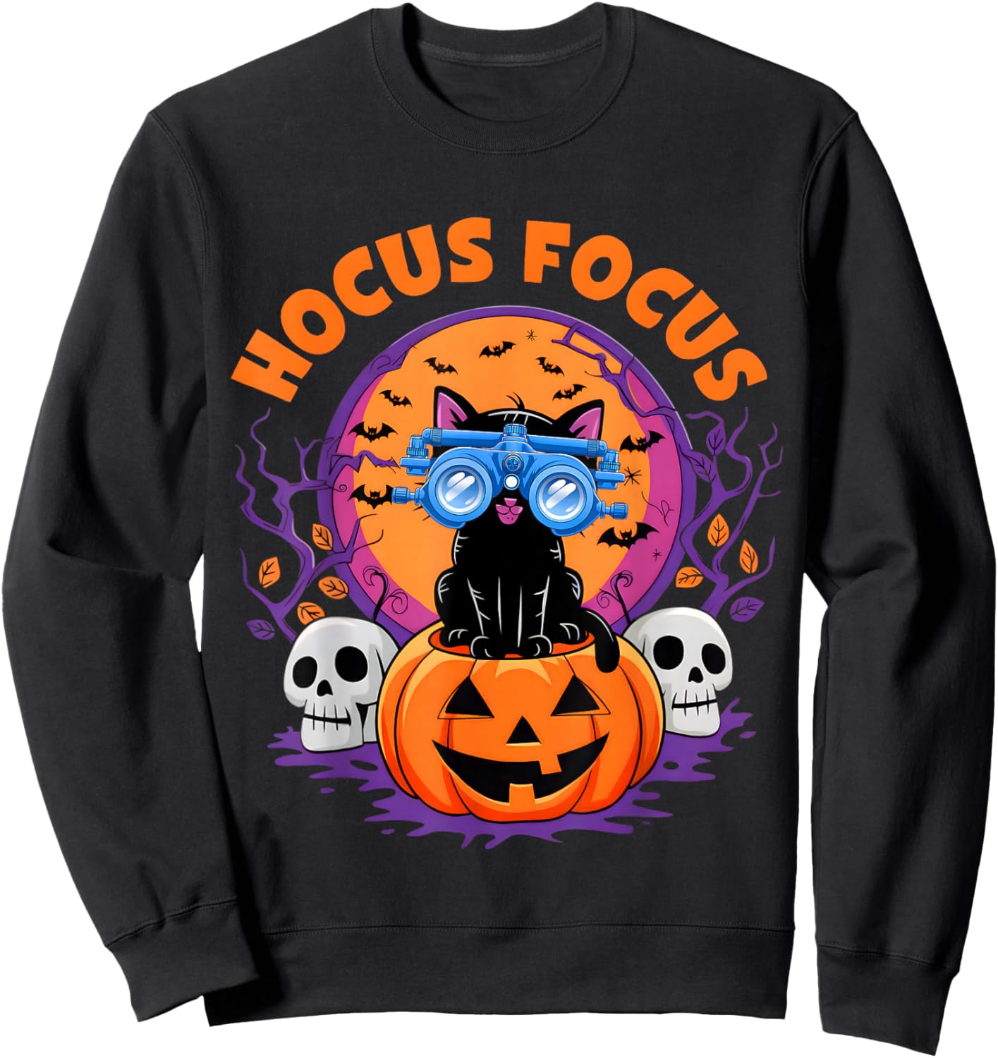 Hocus Focus Optometry Halloween Shirt Eye Doctor Cat Sweatshirt - Sweatshirt | Black