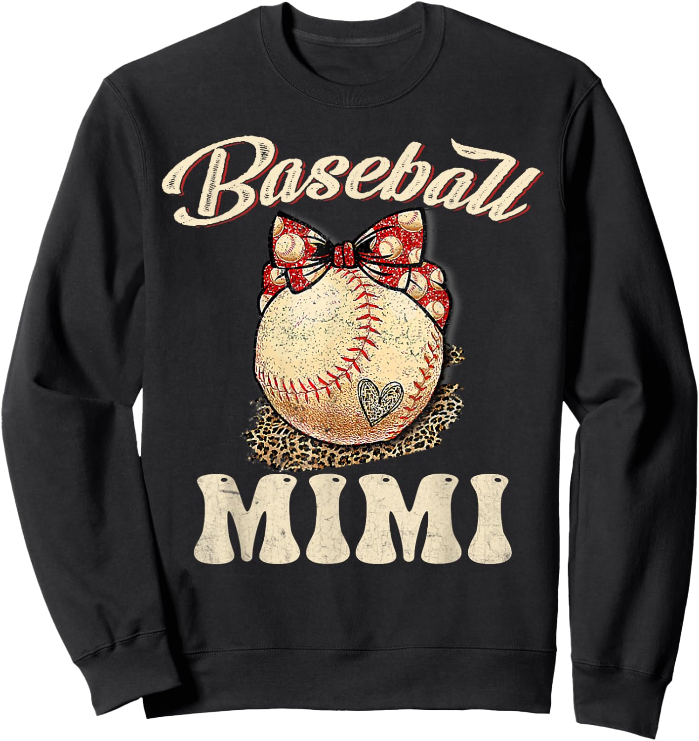 Softball Baseball Mimi Shirt Leopard Mother's Day Gifts Sweatshirt - Sweatshirt | Black