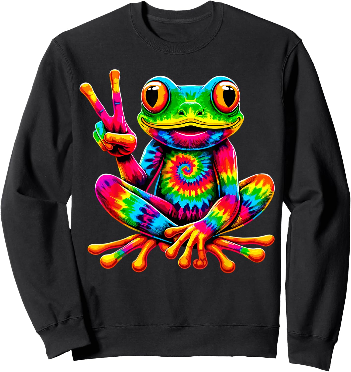 Tie-Dye Frog Peace Sign Hippie Sweatshirt - Sweatshirt | Black