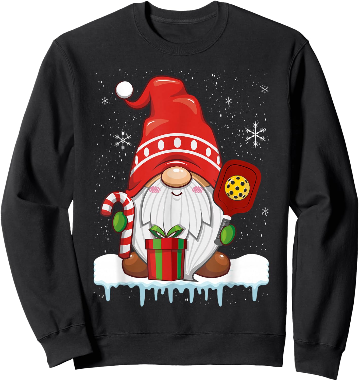 Christmas Gnome With Candy Cane & Pickleball Sweatshirt - Sweatshirt | Black