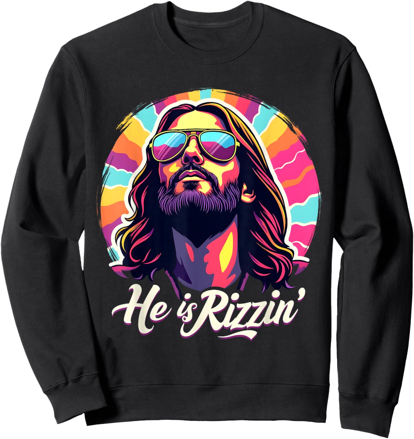 Retro Vintage Jesus Christian He Is Rizzin' Jesus Is Rizzen Sweatshirt - Sweatshirt | Black