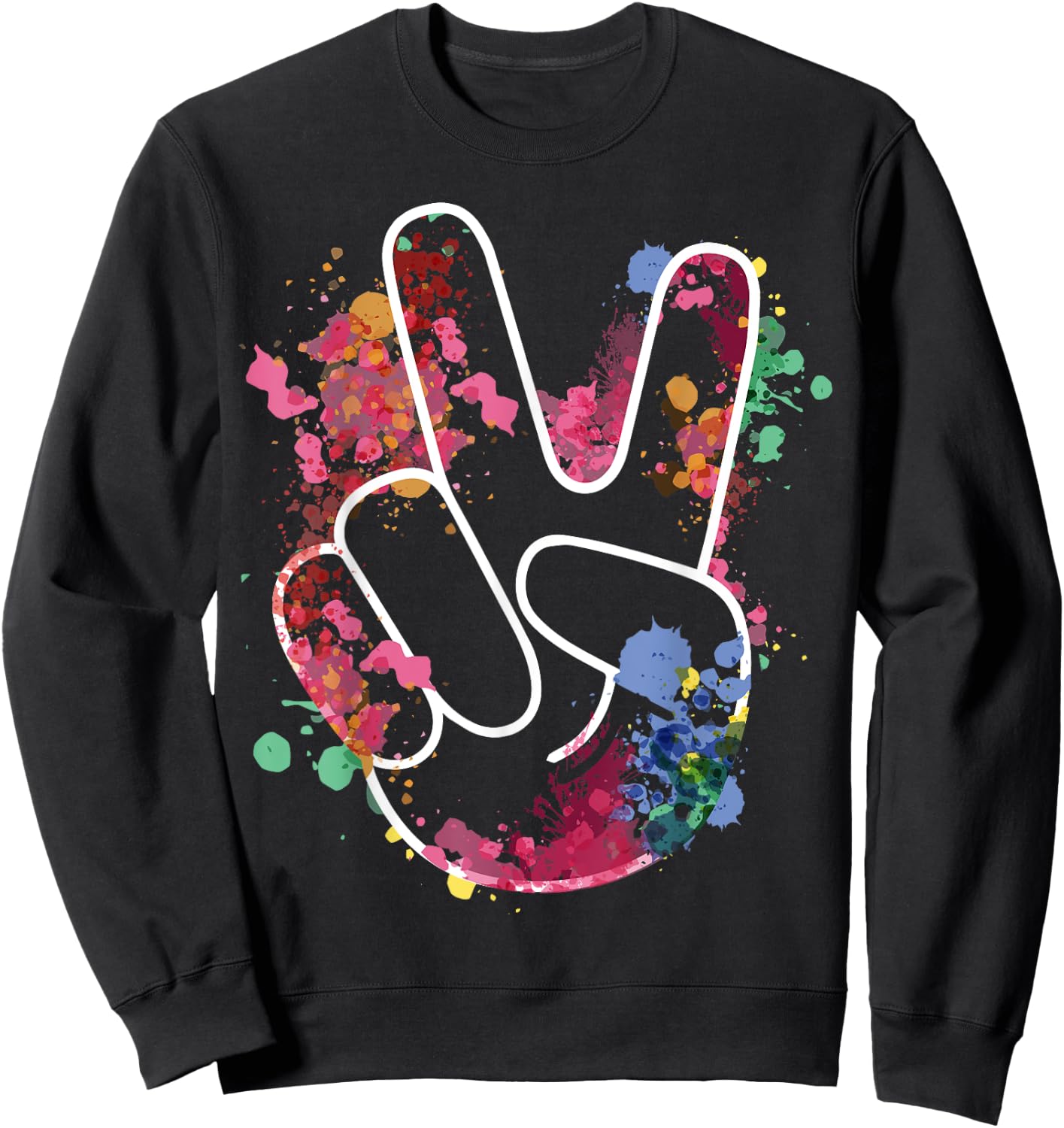 Peace Hand Tie Dye Finger Freedom Hippie Flower Child Sweatshirt - Sweatshirt | Black