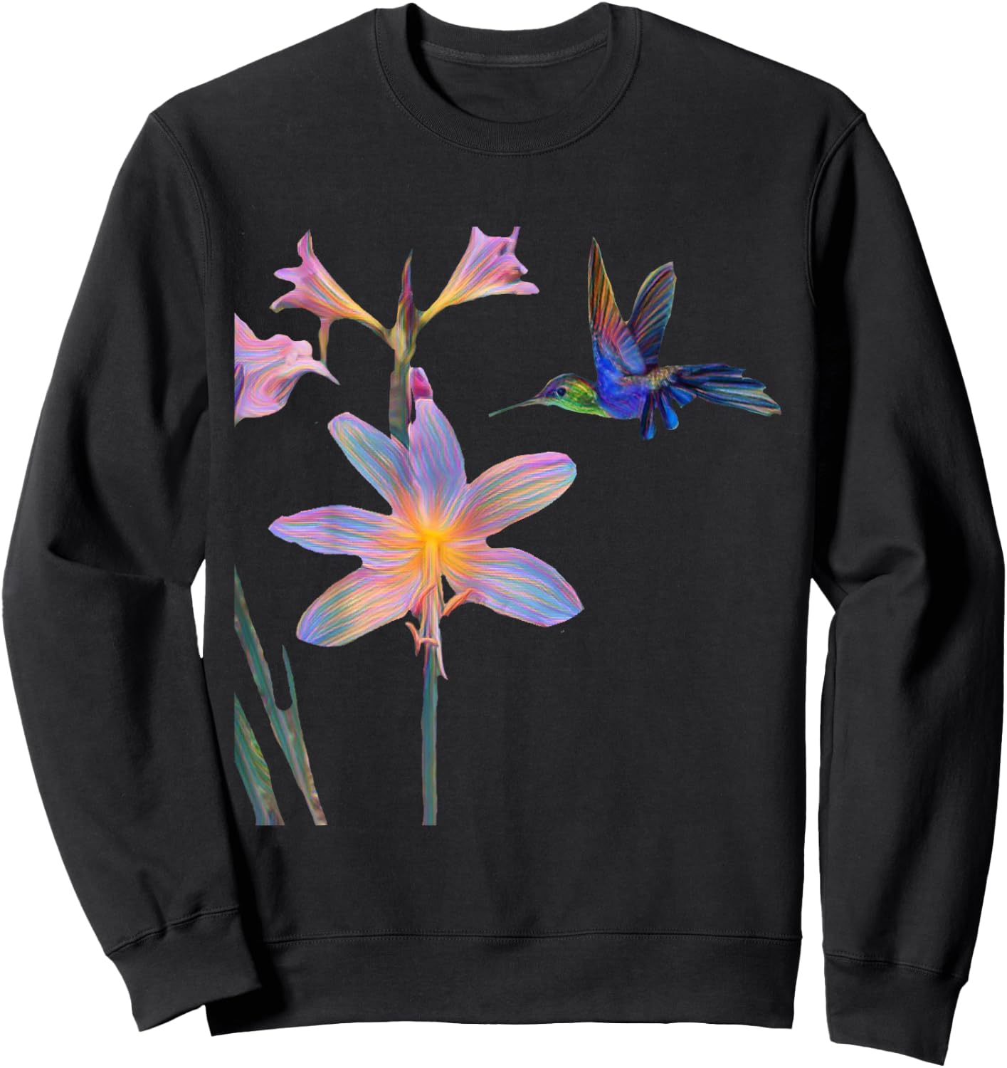 Blue Hummingbird with Flower Sweatshirt - Sweatshirt | Black