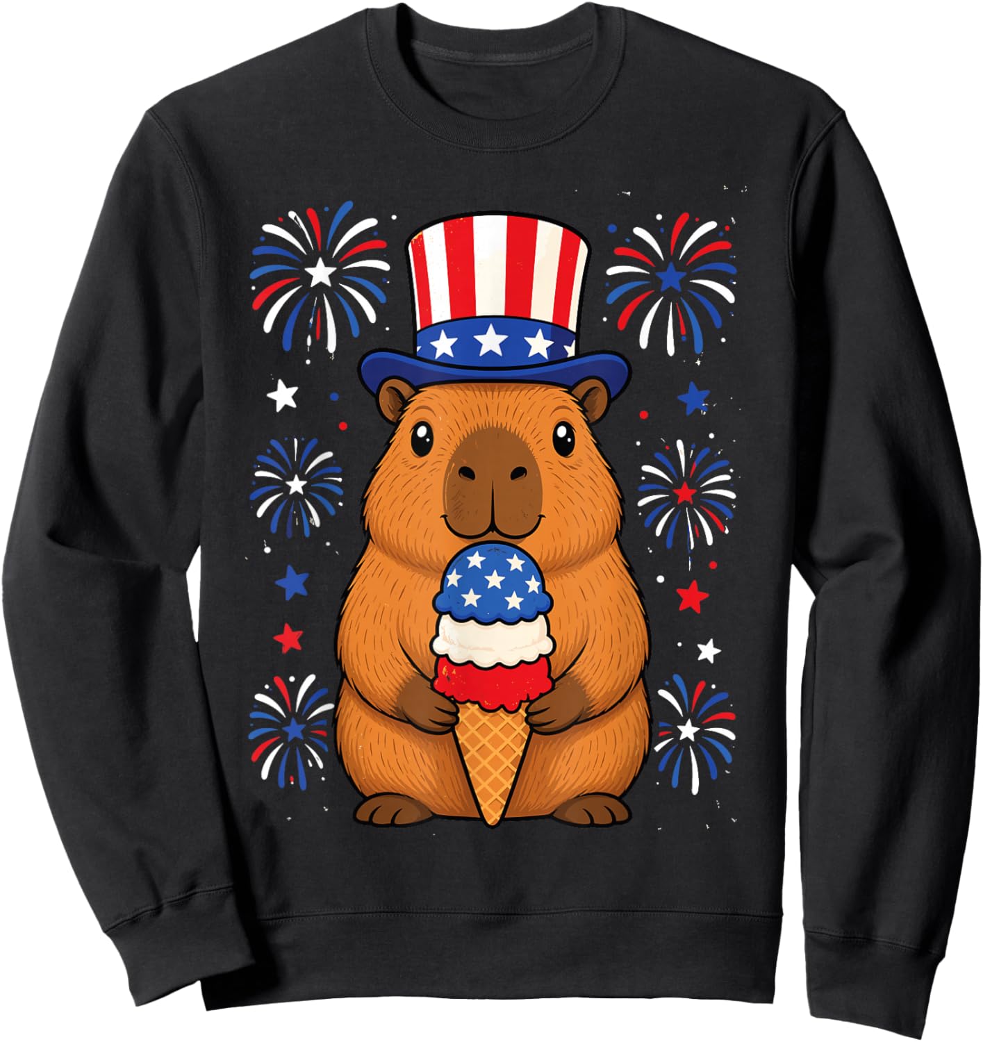 4th of July USA Capybara Independence Day Funny Patriotic Sweatshirt - Sweatshirt | Black