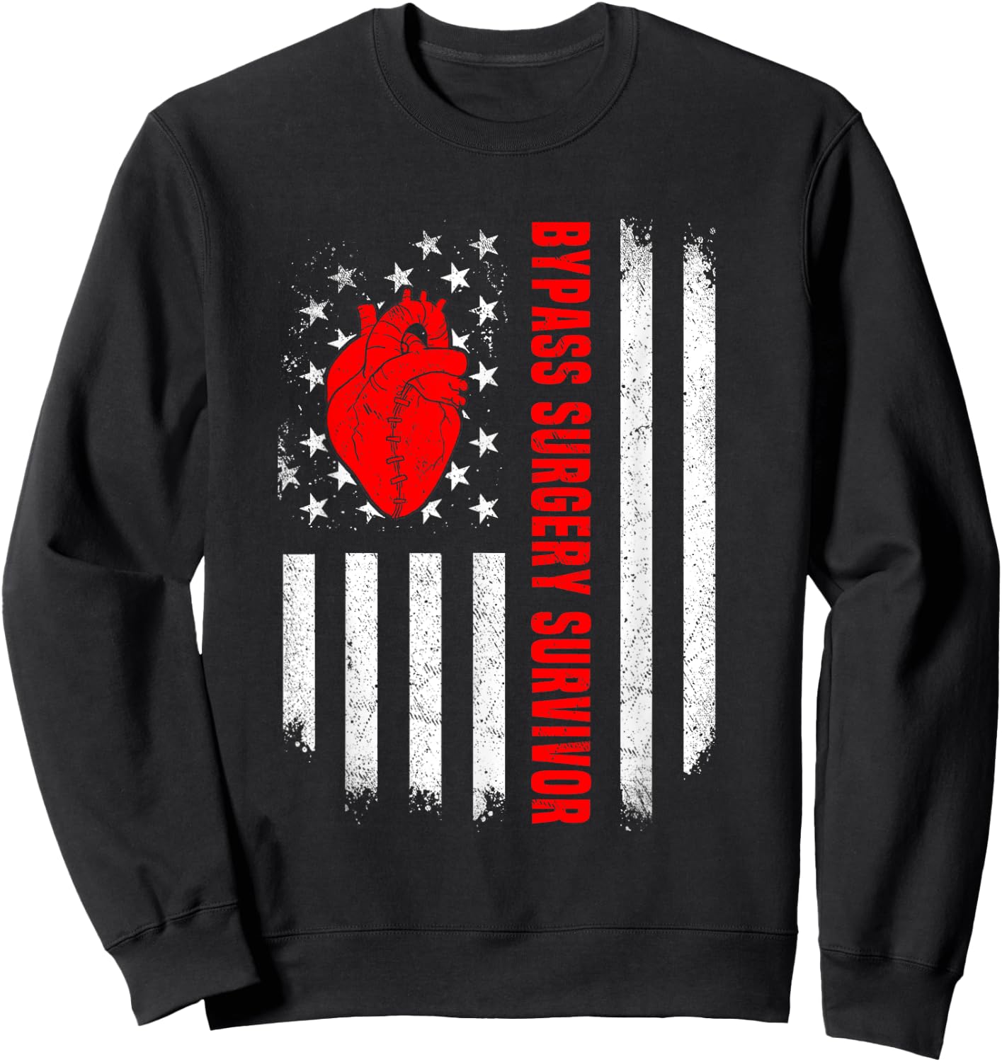 American Flag Bypass Surgery Survivor CABG Recovery USA Women Men Sweatshirt - Sweatshirt | Black