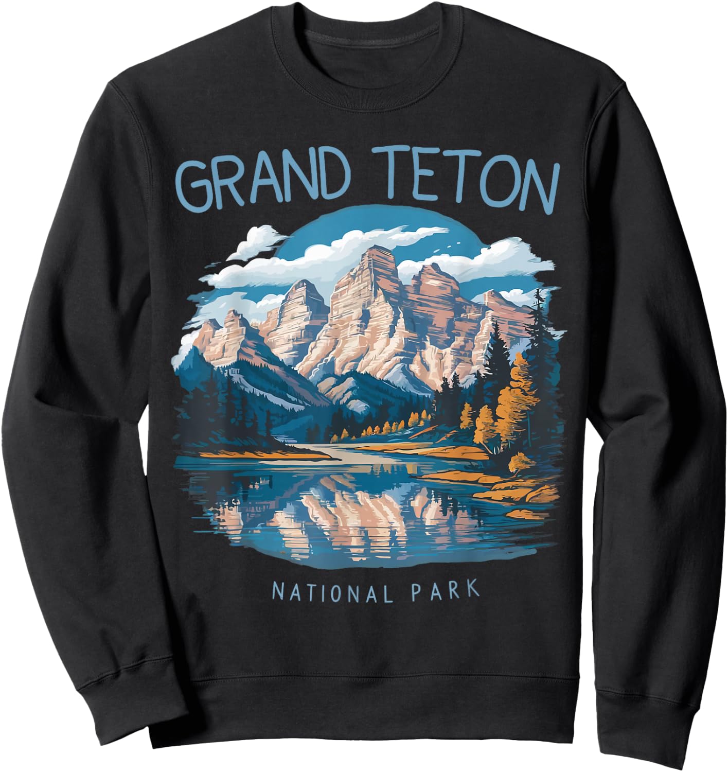 Retro Grand Teton Jenny Lake National Park Vintage Men Women Sweatshirt - Sweatshirt | Black