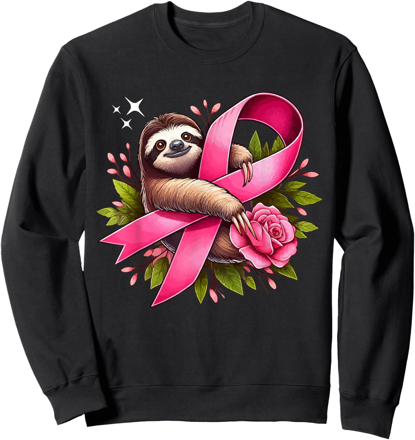 Sloth Holding Breast Cancer Awareness Ribbon Proud Costume Sweatshirt - Sweatshirt | Black