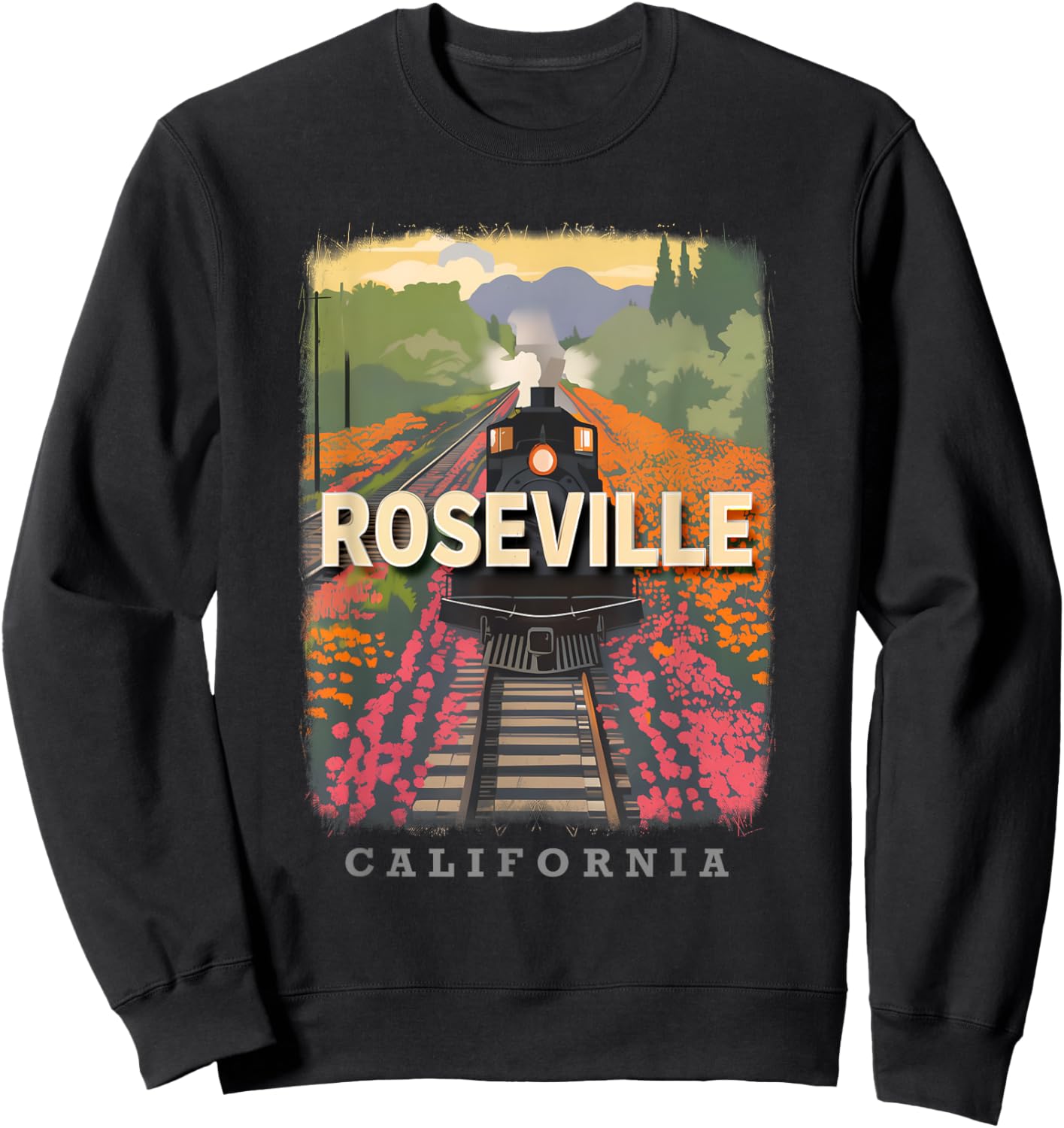 Roseville California CA Historic Railroads SD234 Sweatshirt - Sweatshirt | Black