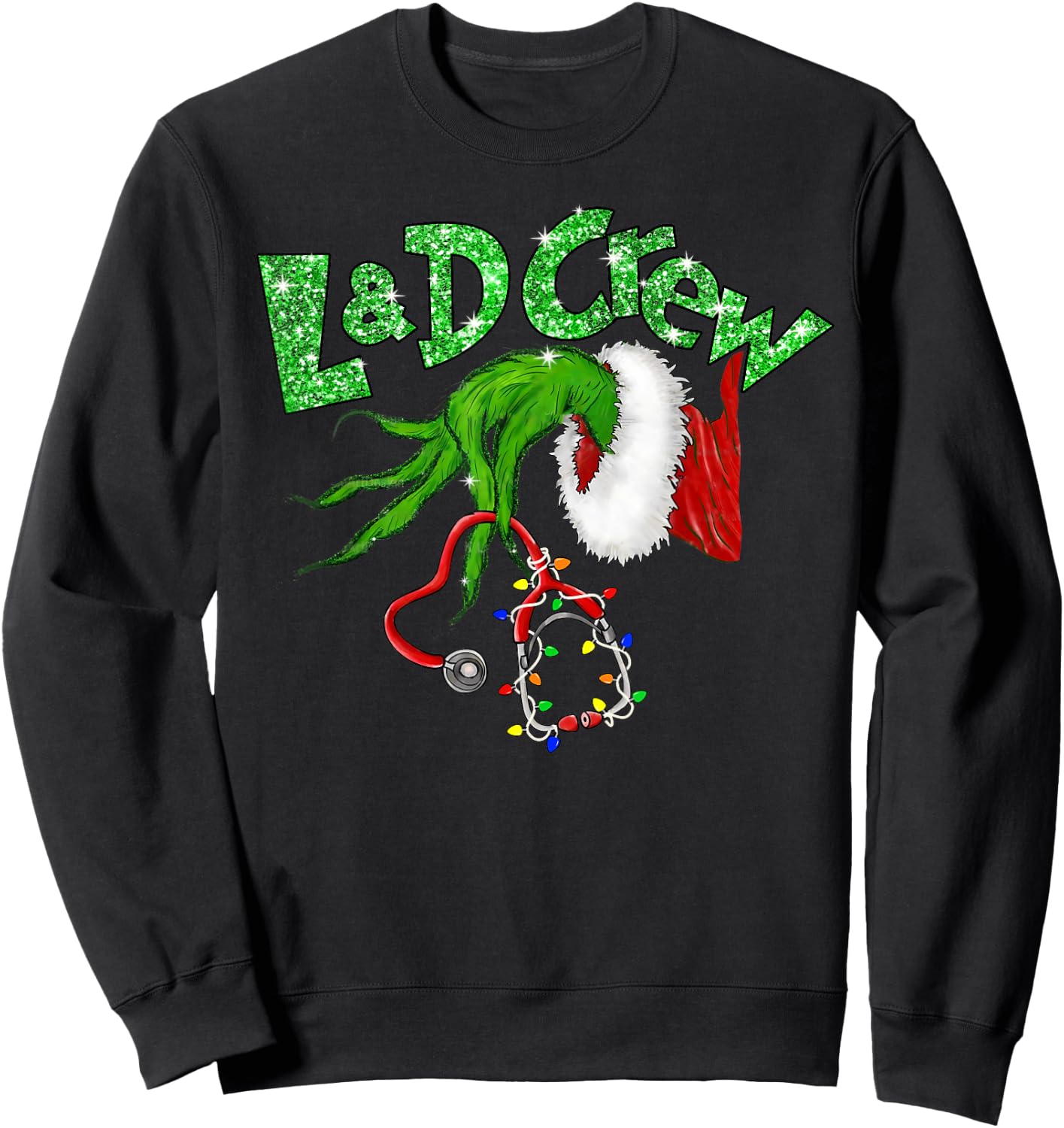 L & D Crew Nurse Merry Christmas Stethoscope Xmas Pajamas Sweatshirt - Sweatshirt | Black