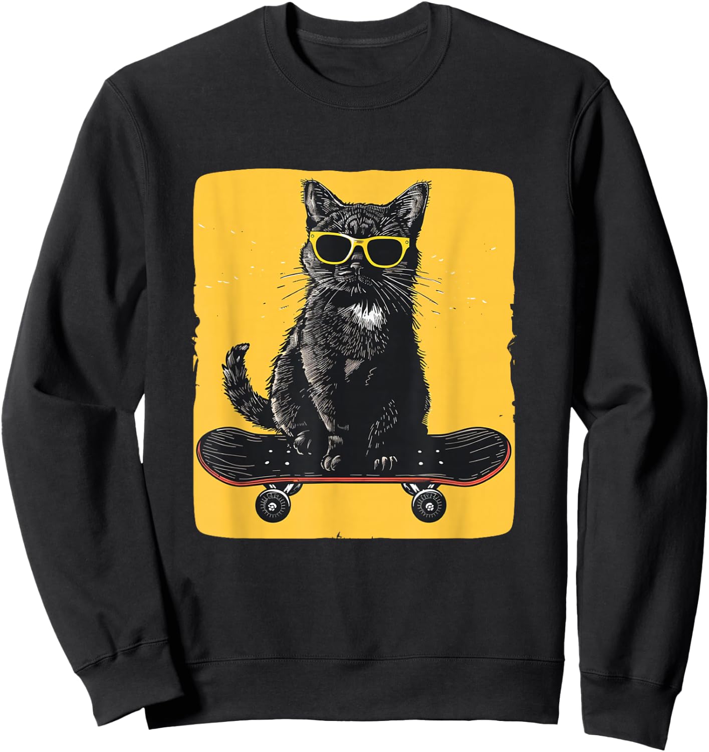 Cool Sunglasses Cat on a Skateboard for a Trendy Ride Sweatshirt - Sweatshirt | Black