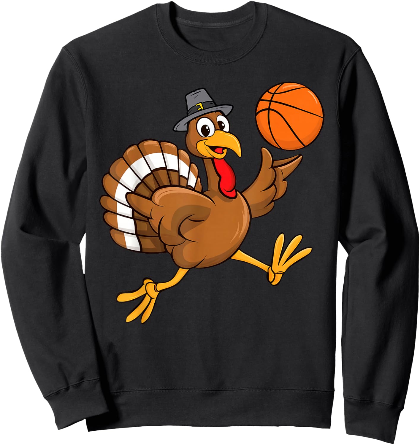 Turkey With Basketball Thankful Thanksgiving Basketball Sweatshirt - Sweatshirt | Black