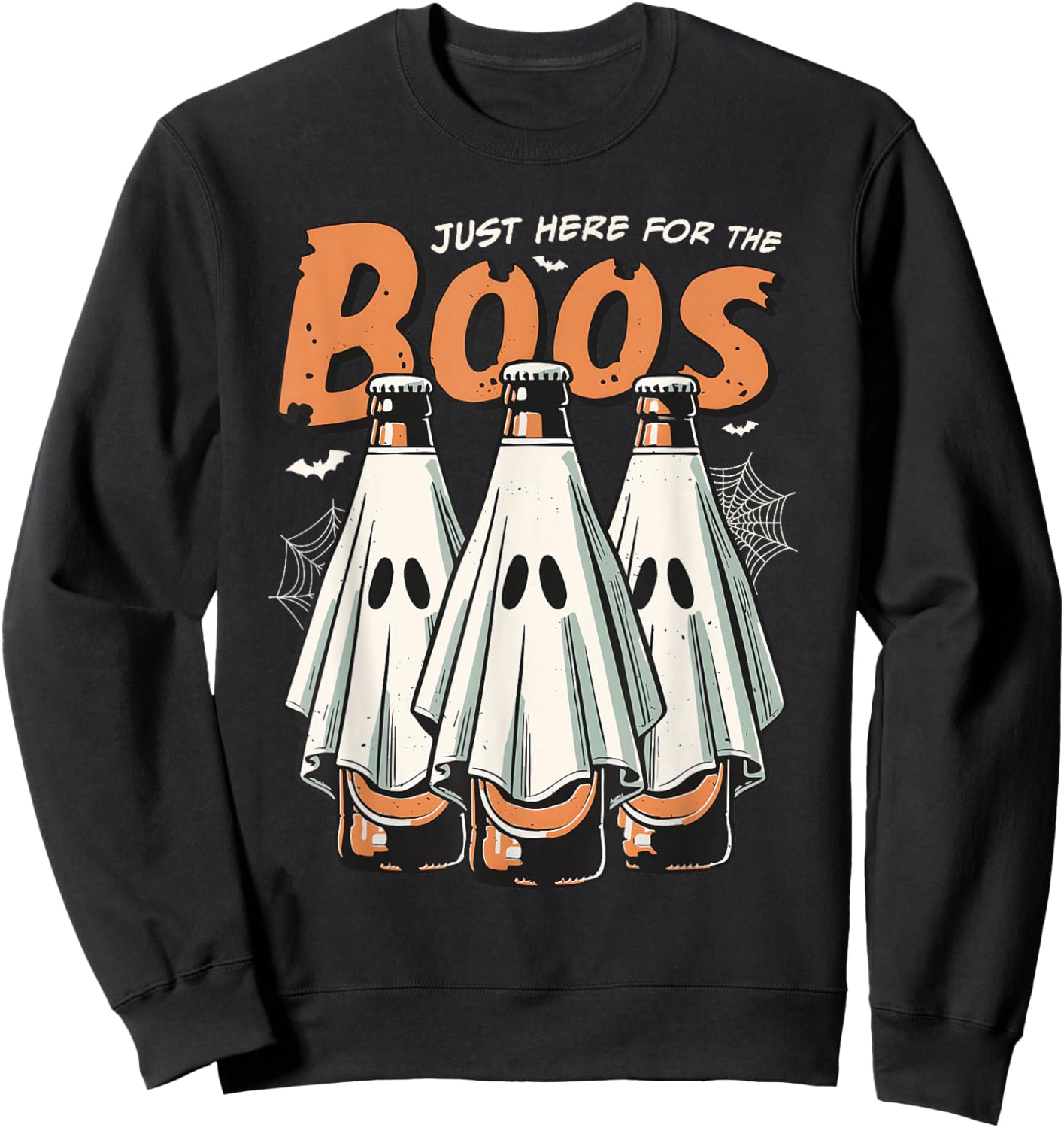 Here for the Boos Halloween Booze Ghost Beer Bottles Sweatshirt - Sweatshirt | Black