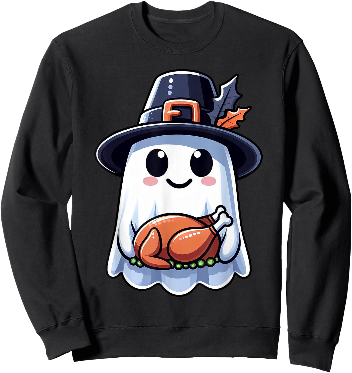 Thanksgiving Ghost Turkey Pocket Cute My Boo Halloween Sweatshirt - Sweatshirt | Black