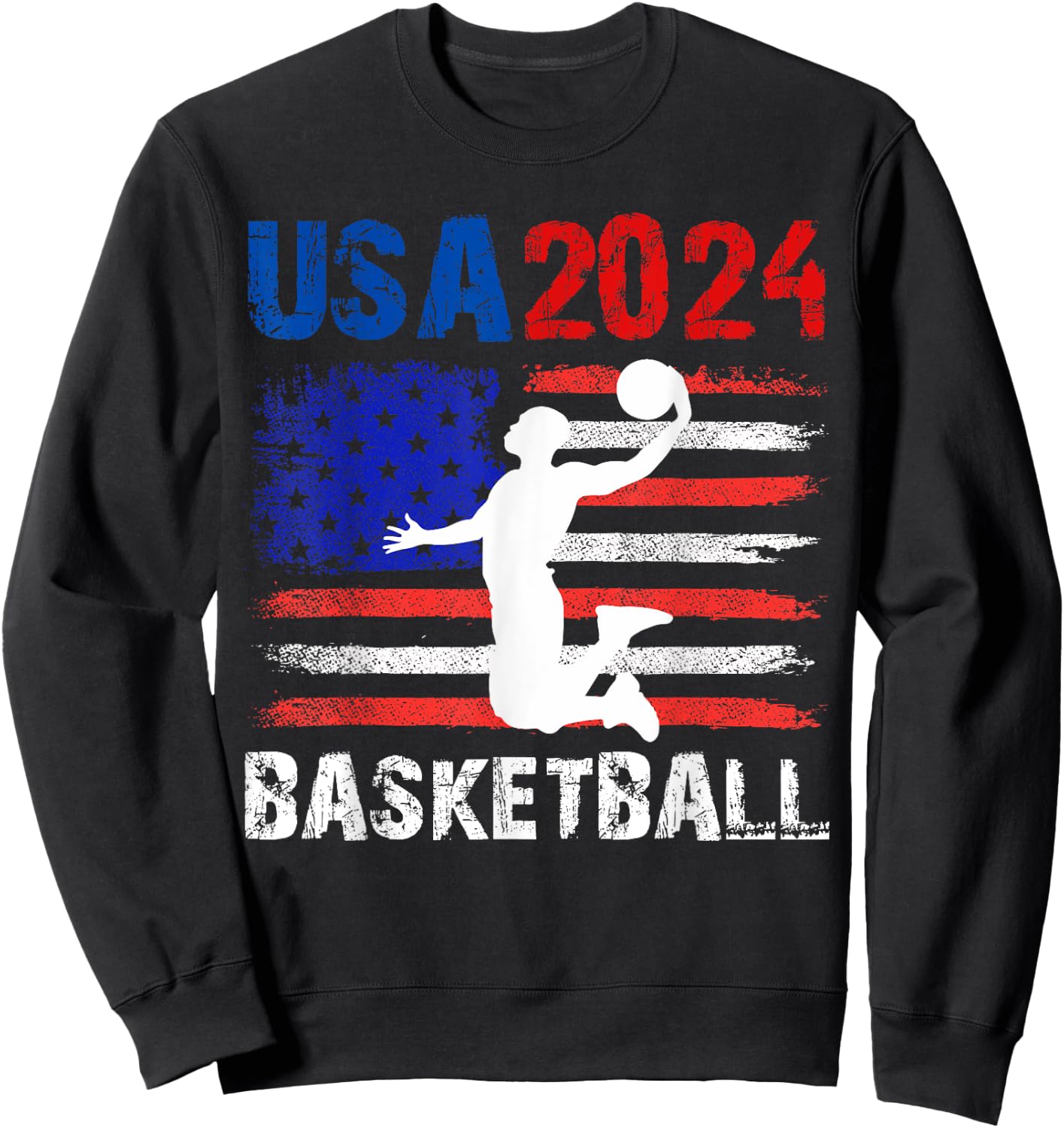 Basketball 2024 USA American Flag Design 4th Of July Sweatshirt - Sweatshirt | Black