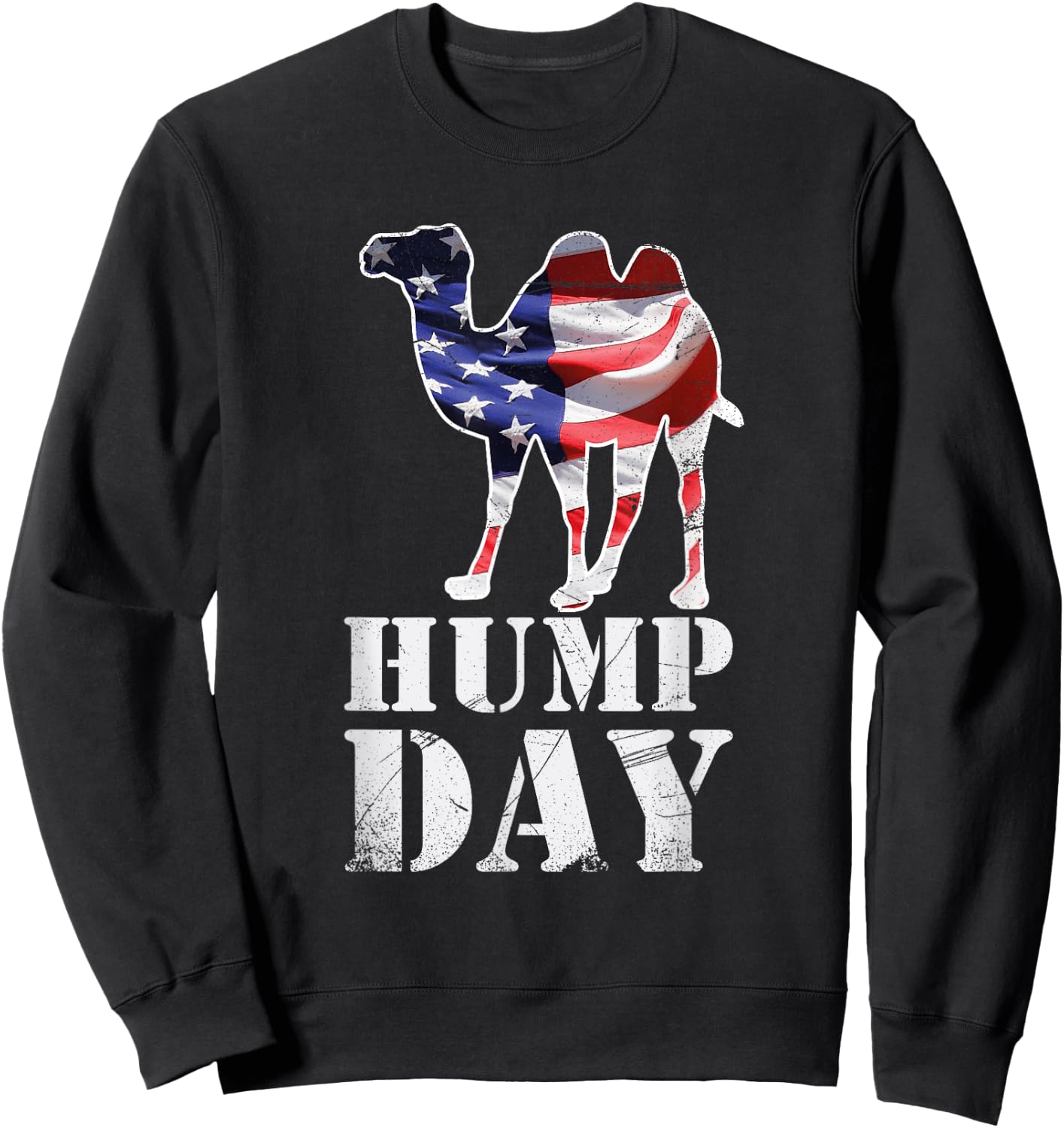 Hump Day American Flag Camel Themed Illustration Art Designe Kids Men Sweatshirt - Sweatshirt | Black