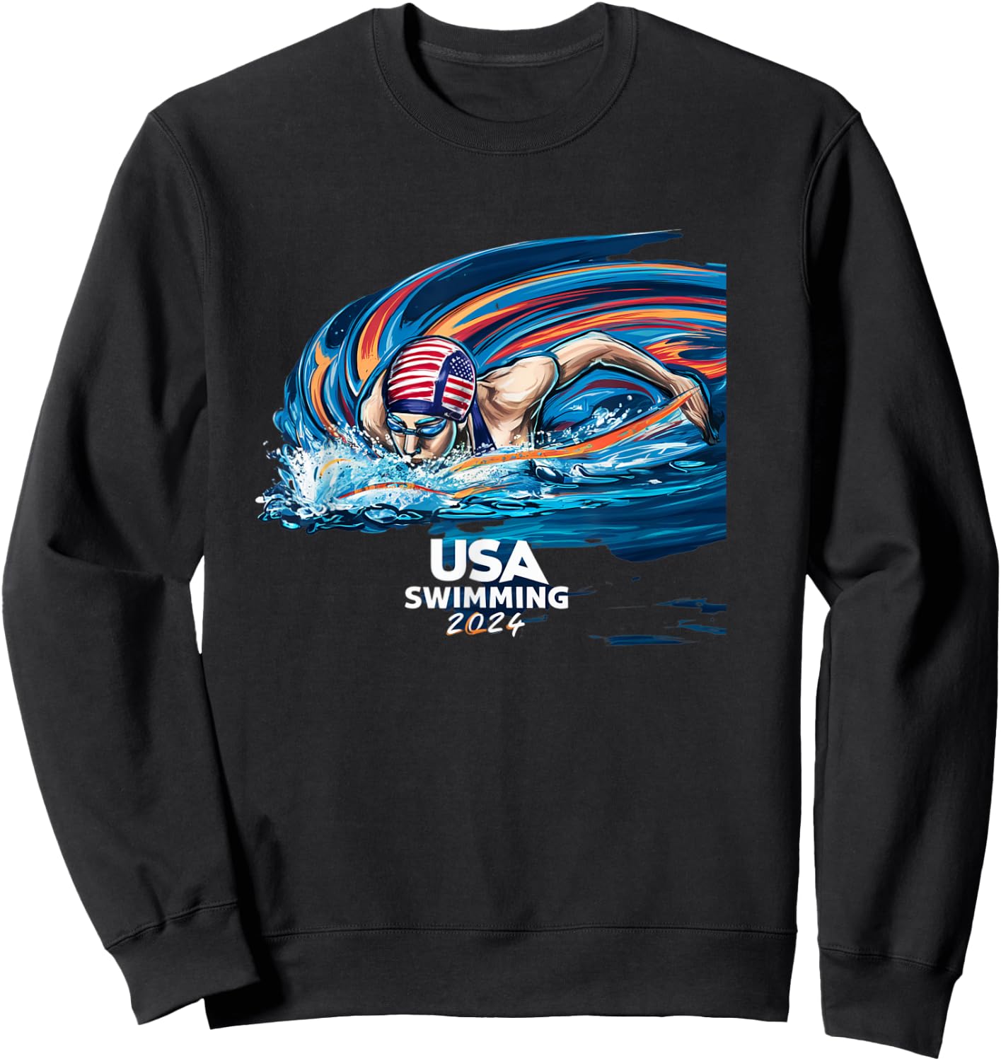 USA Swimming 2024 Riding The Waves Swimming Fans Sweatshirt - Sweatshirt | Black