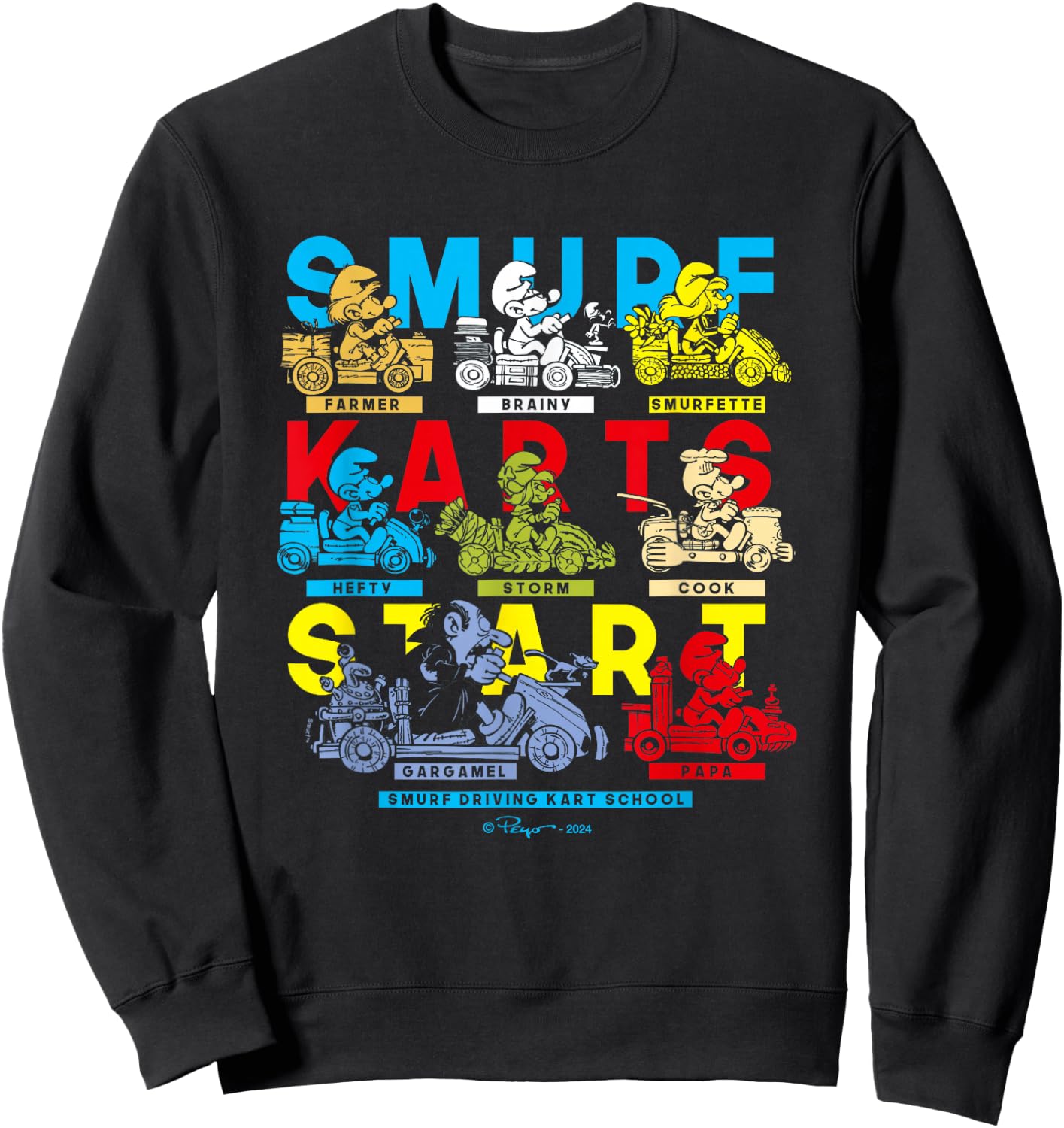 The Smurfs Smurf Karts Start Driving School Logo Vintage Sweatshirt - Sweatshirt | Black