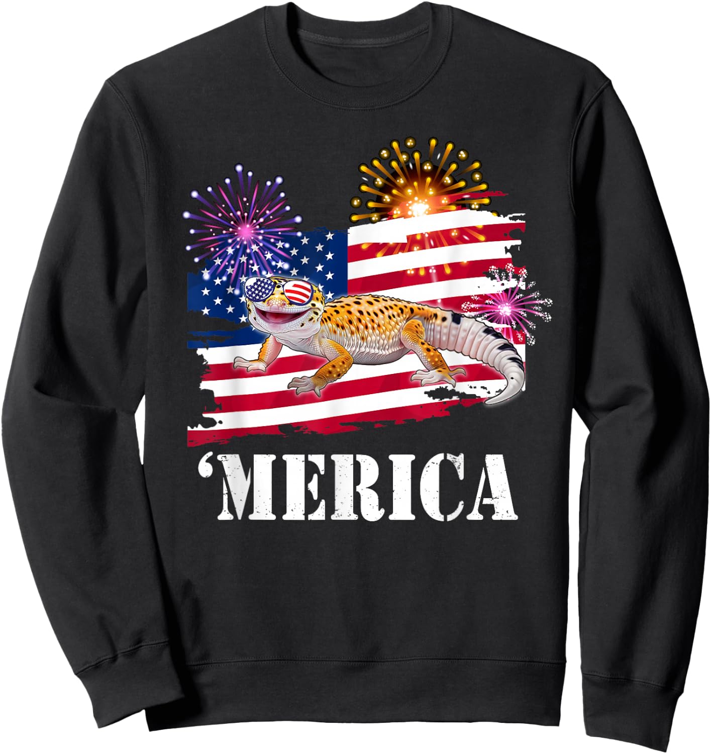 Reptile Happy USA Flag 4th 'Merica Leopard Gecko Lover Kids Men Sweatshirt - Sweatshirt | Black