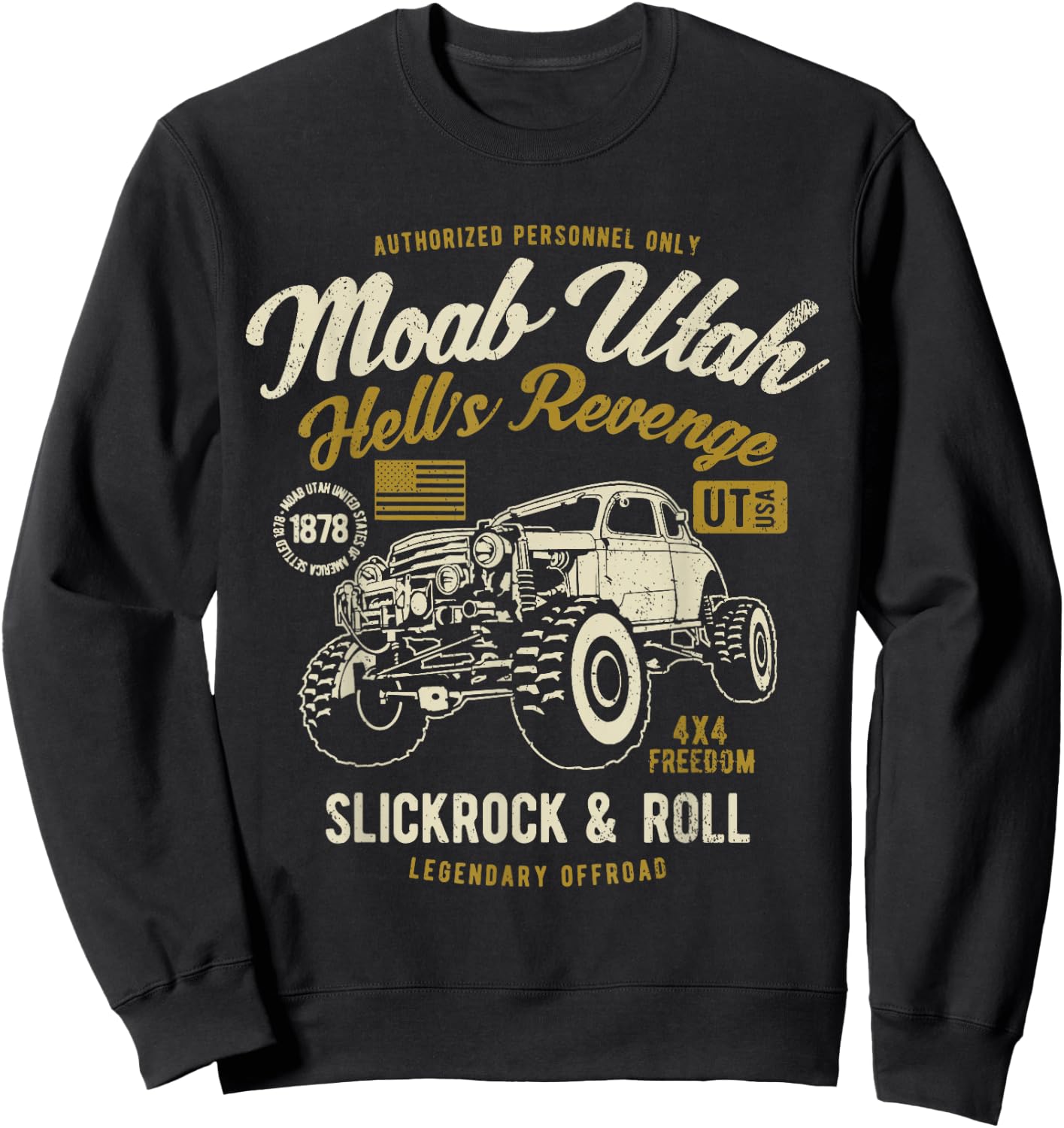 Moab Utah Hells Revenge 4x4 Vintage Distressed Style Design Sweatshirt - Sweatshirt | Black