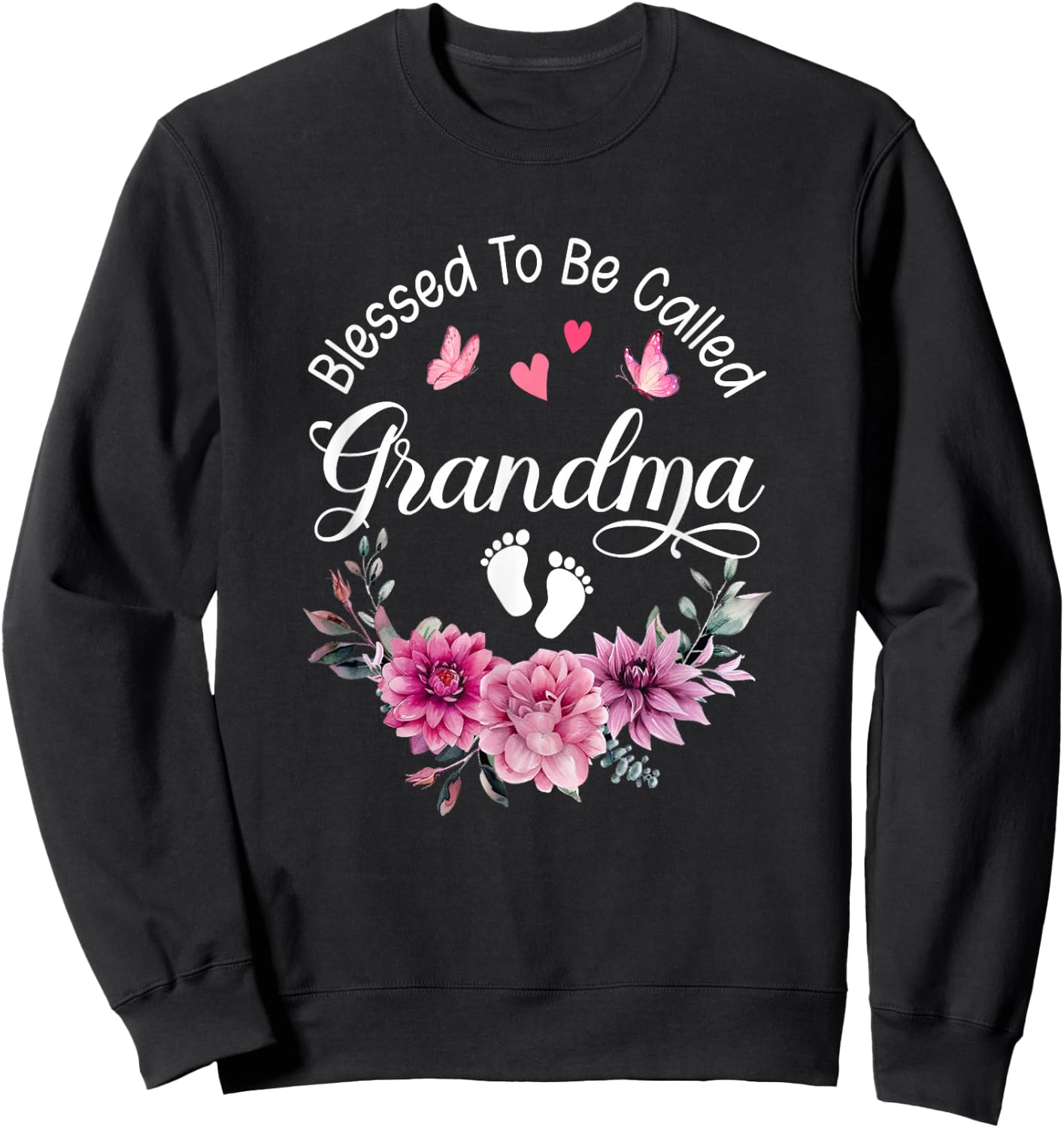 Blessed To Be Called Grandma Women Floral Decor Grandma Sweatshirt - Sweatshirt | Black